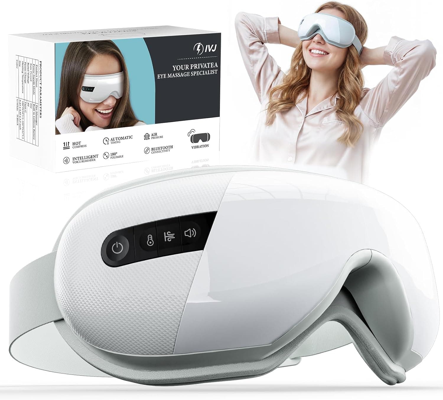 IVJ Masajeador de Ojos con Calor y Música Bluetooth,