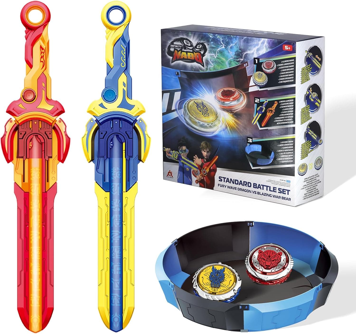 INFINITY NADO Set Arena 2 Lanzadores – 2 Peonzas Metal Luminosas 5+