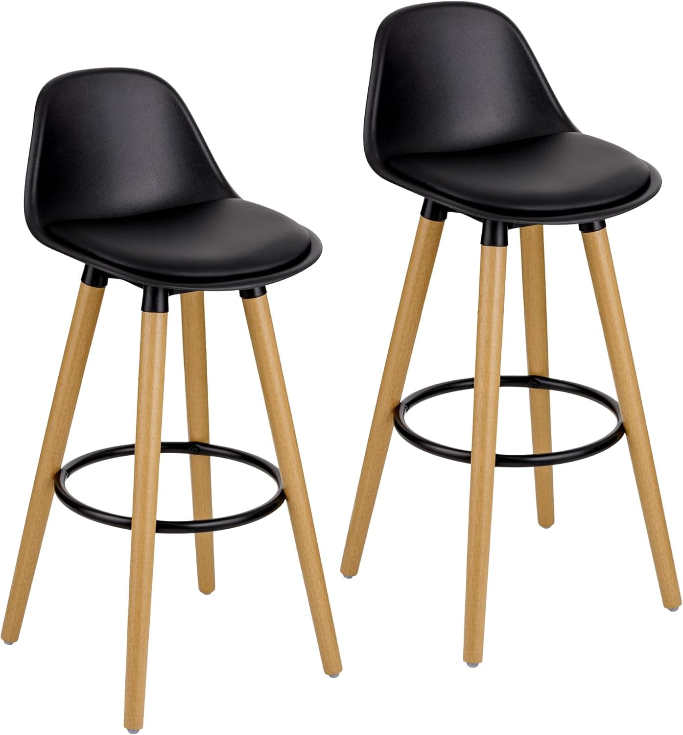 Baroni Home Juego de 2 taburetes con Respaldo y cojín, reposapiés – Diseño Moderno, Taburetes Altos de PU y Madera de Acero para casa y Restaurante, 40x42x92 cm, Negro, 2 Unidades