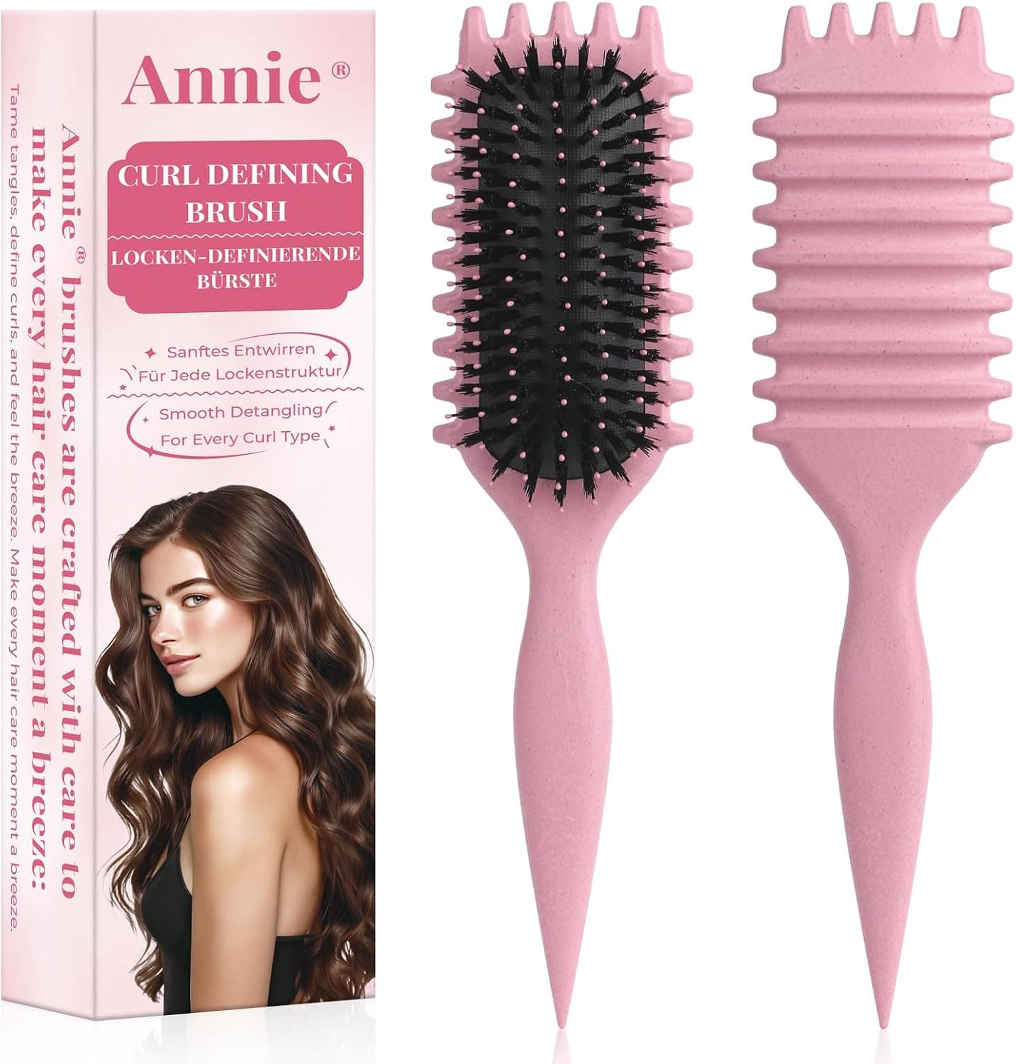 Peine pelo rizado definidos, cepillo antiestático para peinados con diseño de ventilación para cabello húmedo y seco, ideal para cabello rizado y para el cuidado del volumen (Rosa)