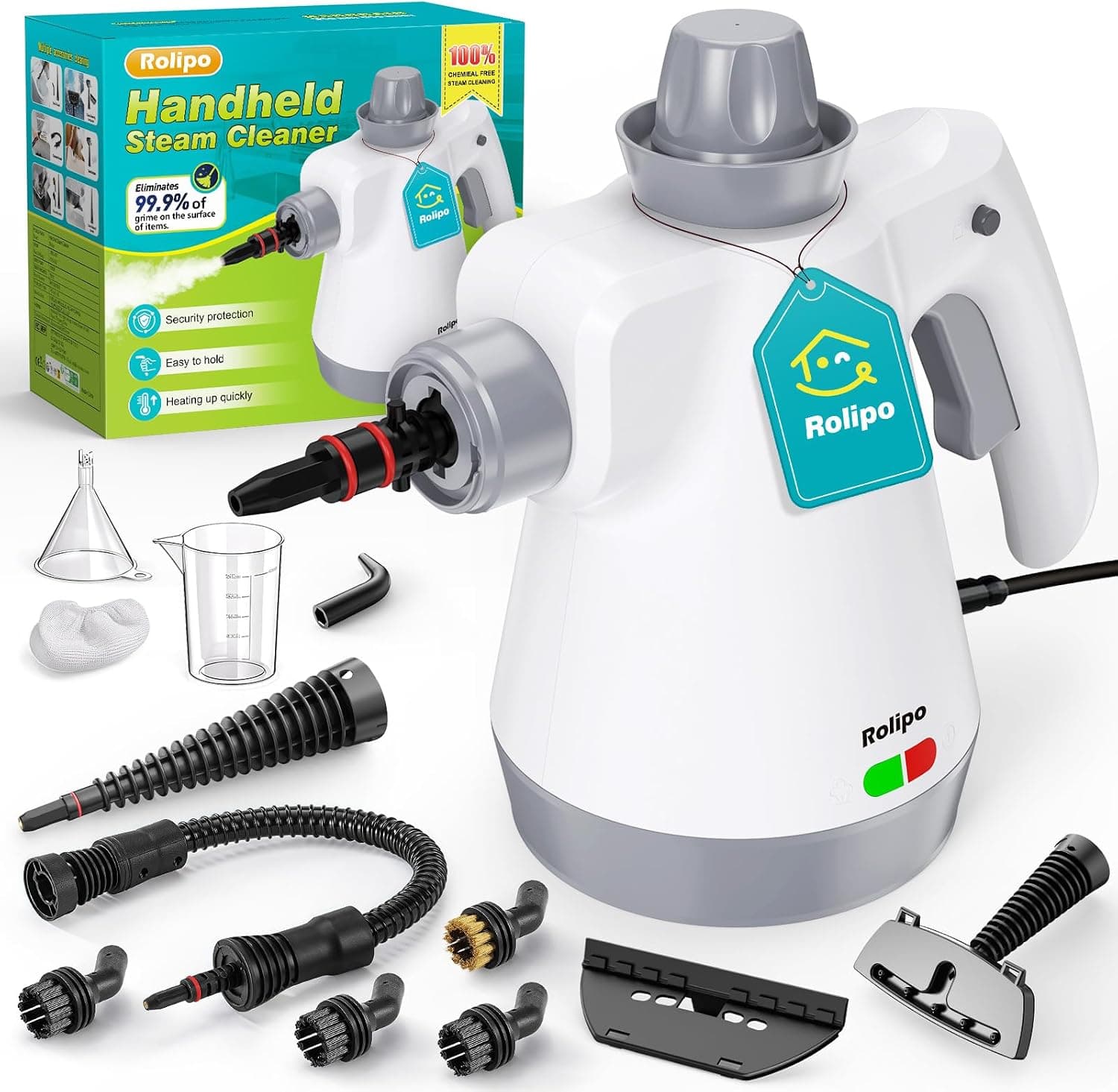 Rolipo Limpiador a vapor portátil a presión con 12 accesorios y cierre de seguridad, pistola de vapor doméstica multifuncional para limpiar cocina, baño, juntas, ventanas y grasa
