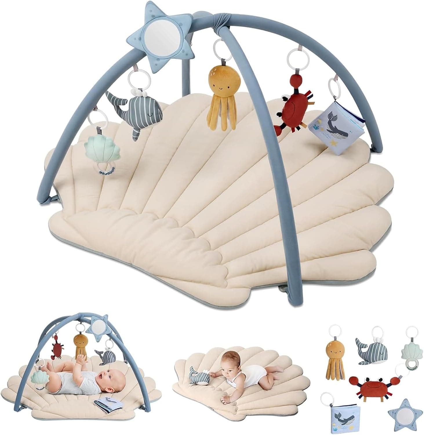 Blissful Diary Gimnasio Bebe, Manta Actividades Bebe Con 6 Juguetes Desmontables, Manta Juegos Bebe Fácil De Instalar Y Limpiar, Regalo Esencial Para Bebés, Boho Océano