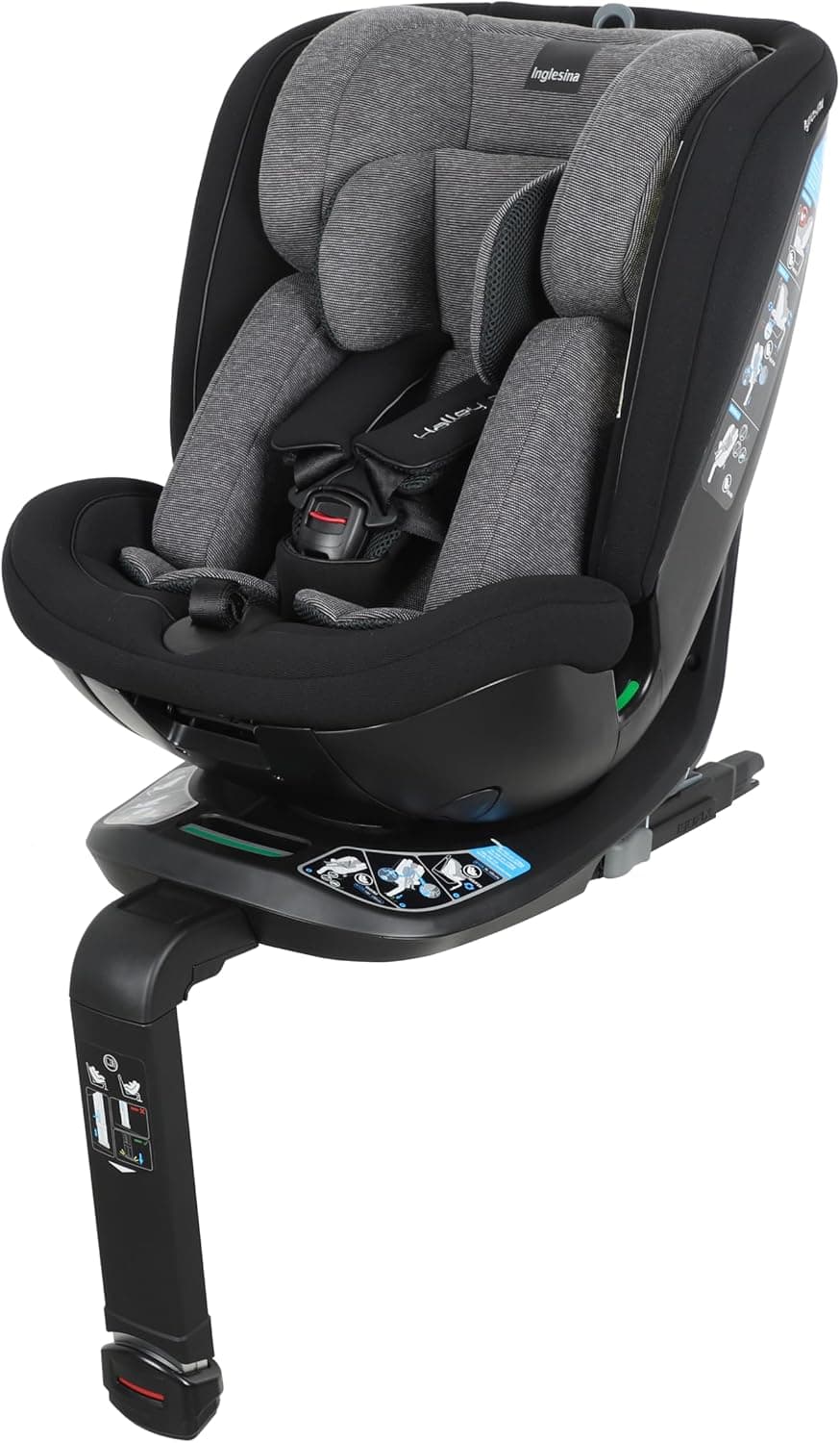 Inglesina Halley Pro, Black, Silla de Coche Giratoria 360° ISOFIX, de 0 a 12 Años (40-150 cm), Reclinable y Transpirable, Homologada ECE R129/03
