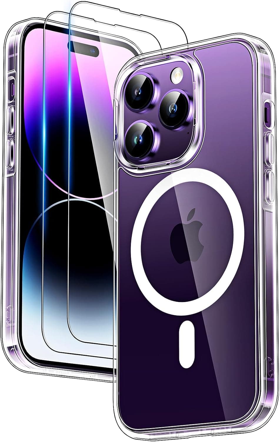 TOCOL 3 in 1 Magnética Funda para iPhone 13, Mejora [Lleno Cámara Proteccion] con 2 Protector Pantalla [Compatible con MagSafe] [No Amarillamient] Protección Militar Carcasa - Transparente