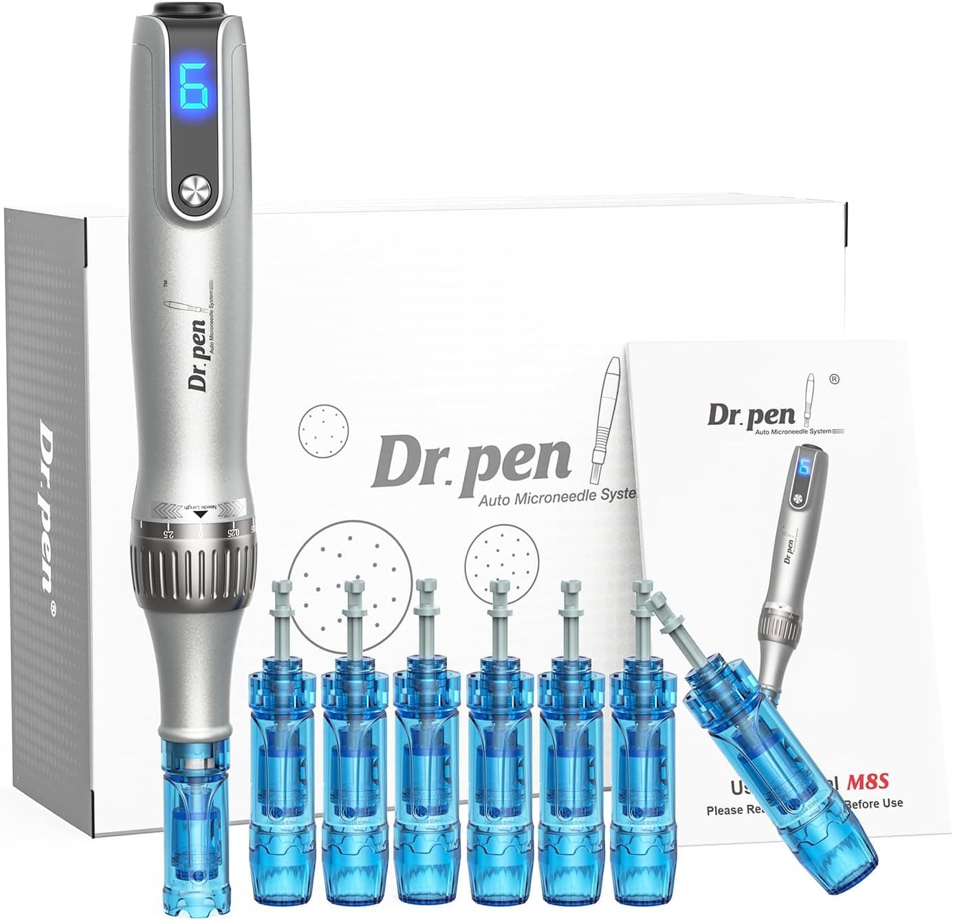 Dermapen M8S de Dr. Pen con 8 Cartuchos de Repuesto, Profesional 6 Niveles de Velocidad Inalámbrica con 0-2.5mm Ajustable Eléctrico Microneedling Pen, Agujas de Dermapen para Facial y Cuerpo