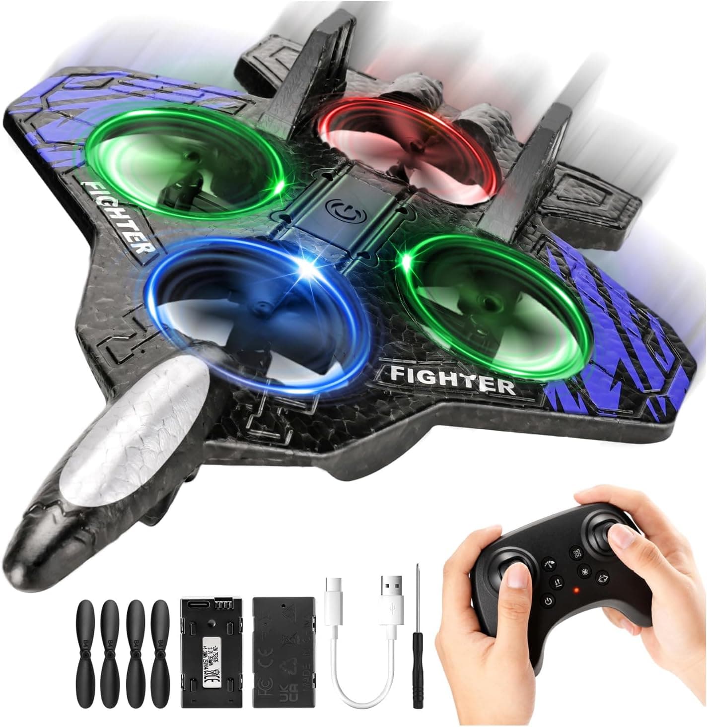 Drone de avión RC espuma para niños flotación automática y luces LED