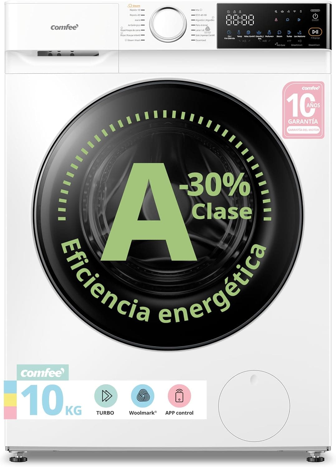 COMFEE' Lavadora 10KG Clase A-30% 1400RPM Smart wash Blanco CF10EWP07W