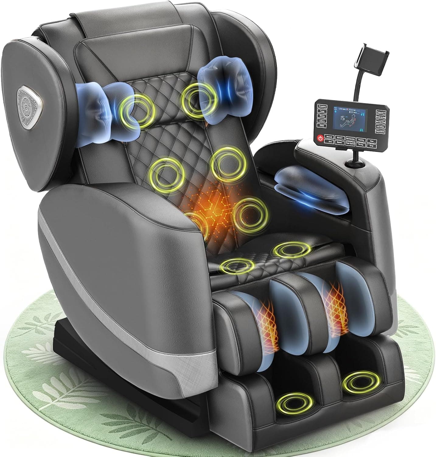 Sillón de Masaje, con Modo de Gravedad Cero, 14 Ruedas y 8 Airbags de Confort, con Calefacción para Cintura y Piernas, Masaje de Pies, Reproductor Bluetooth y Pantalla Táctil (Gris Oscuro)