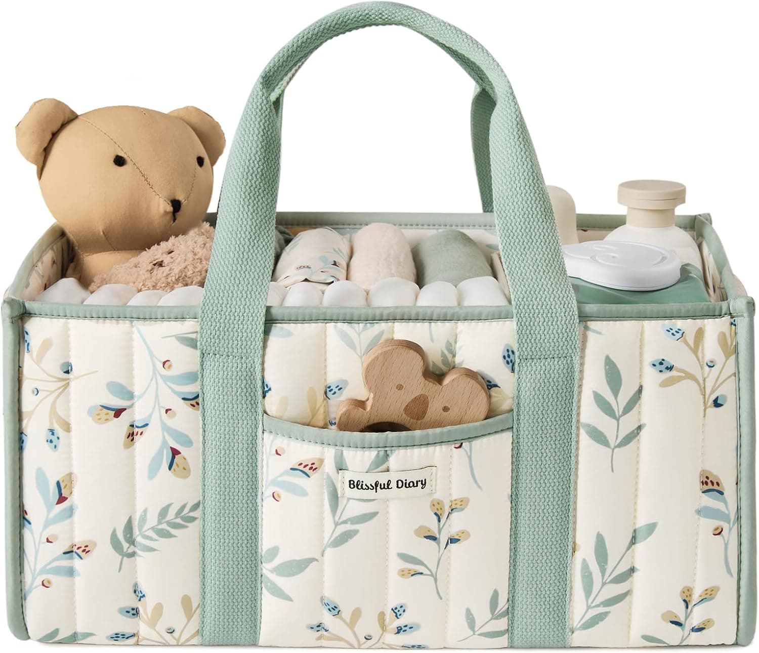 Blissful Diary Organizador de cambiador para bebé, Cesta de Almacenamiento Elegante para Necesidades de Recién Nacidos y Estación de Pañales, Regalo de Baby Shower, Verde Hoja de Salvia