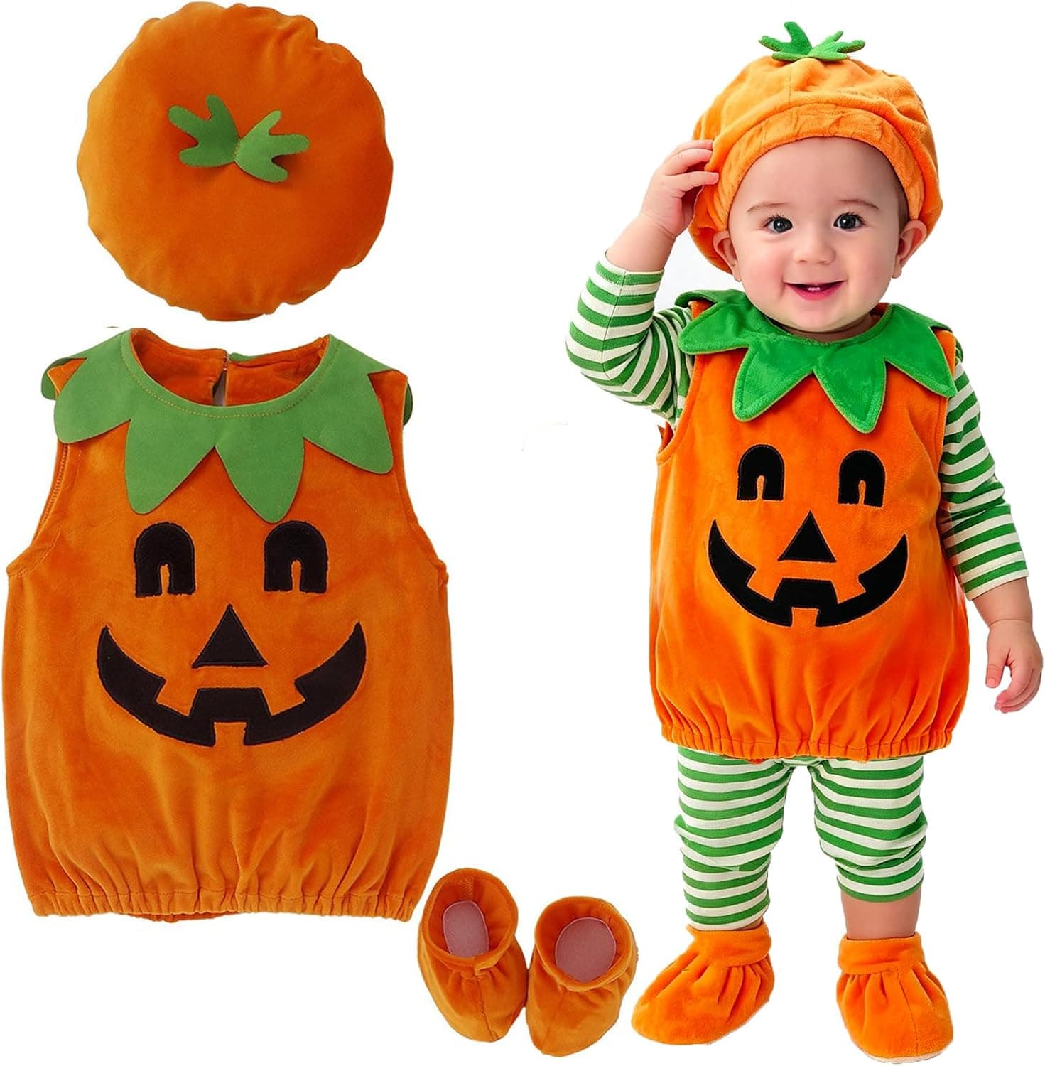 Hifot Disfraz Calabaza Bebe,Disfraz Halloween Bebe Niña Niño Recien Nacido con Sombrero y Zapatos Calabaza Halloween