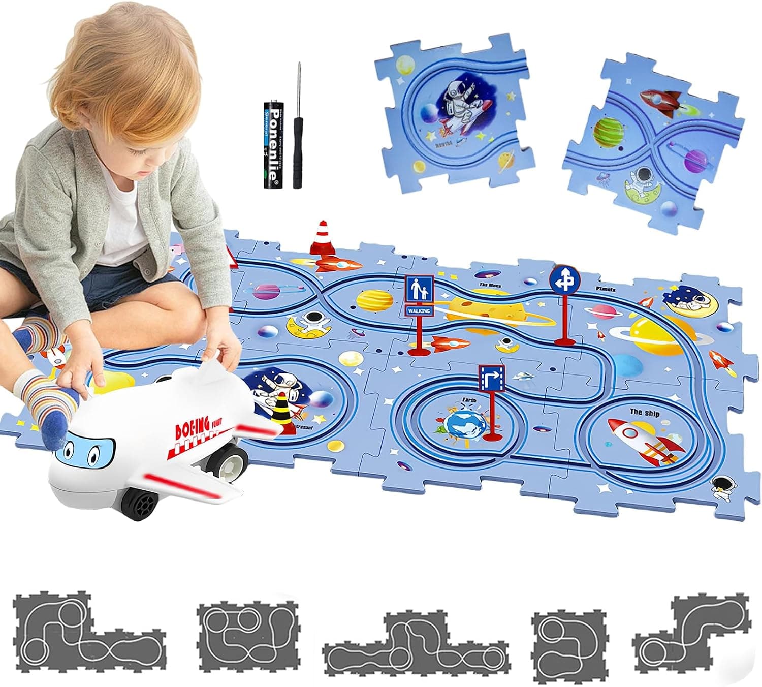 Pista de Coche de Juguete para Niños Pista de Puzzl DIY Ruta Juego Educativo Regalos para Niños 2 3 4 5 6 Años(Espacio)