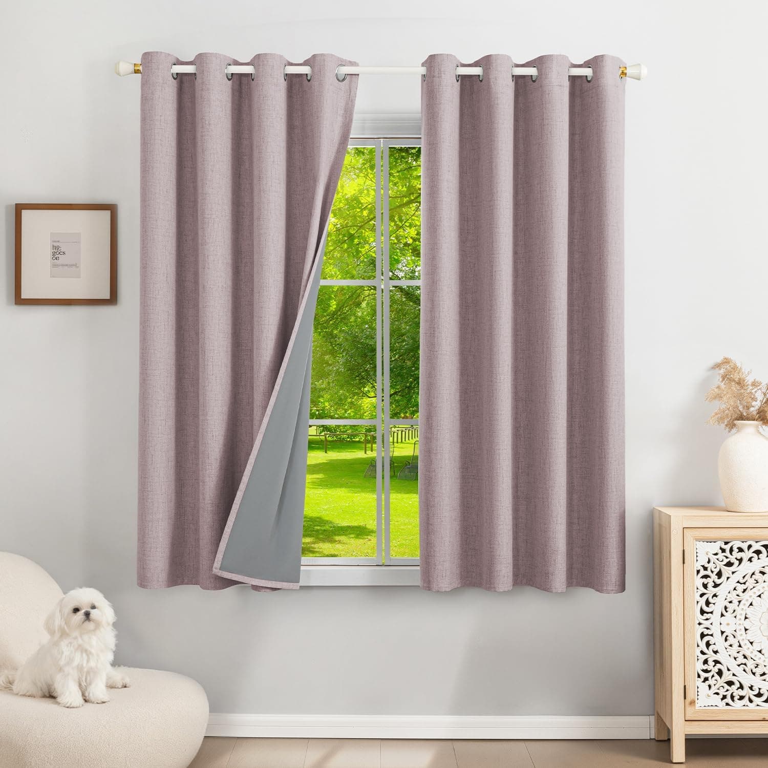 100% Cortinas Opacas Lino Termicas para Dormitorio y Salon 2 Piezas