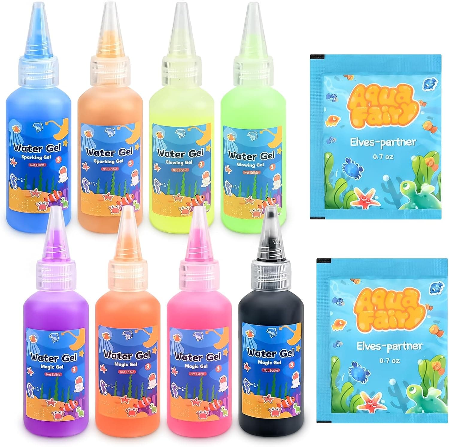 Sanlebi Magic Aqua Celz 10 PCS Gelz Recarga Set Incluye 8 Botellas de Gel de Color Magic Water Once para Niños 4 5 6+, Cumpleaños, Navidad, Pascua, Regalo para Niños Niñas