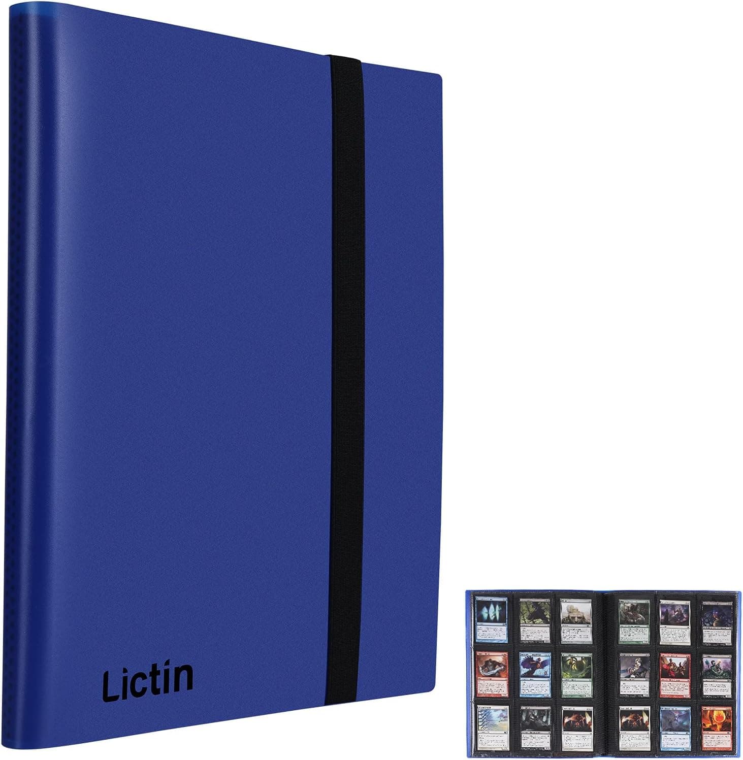 Lictin Álbum de Cartas Coleccionables-Álbum de Fundas para cartas 396 Bolsillos con Correas Elásticas, Álbum Colección Tarjetas de Juego 22 Páginas,Aglutinante Con Folleto Impermeable (Azul)