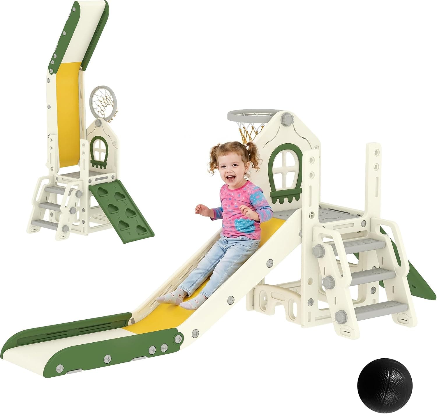 AIYAPLAY Tobogán Infantil Plegable 5 en 1 para 1-3 Años Blanco Crema