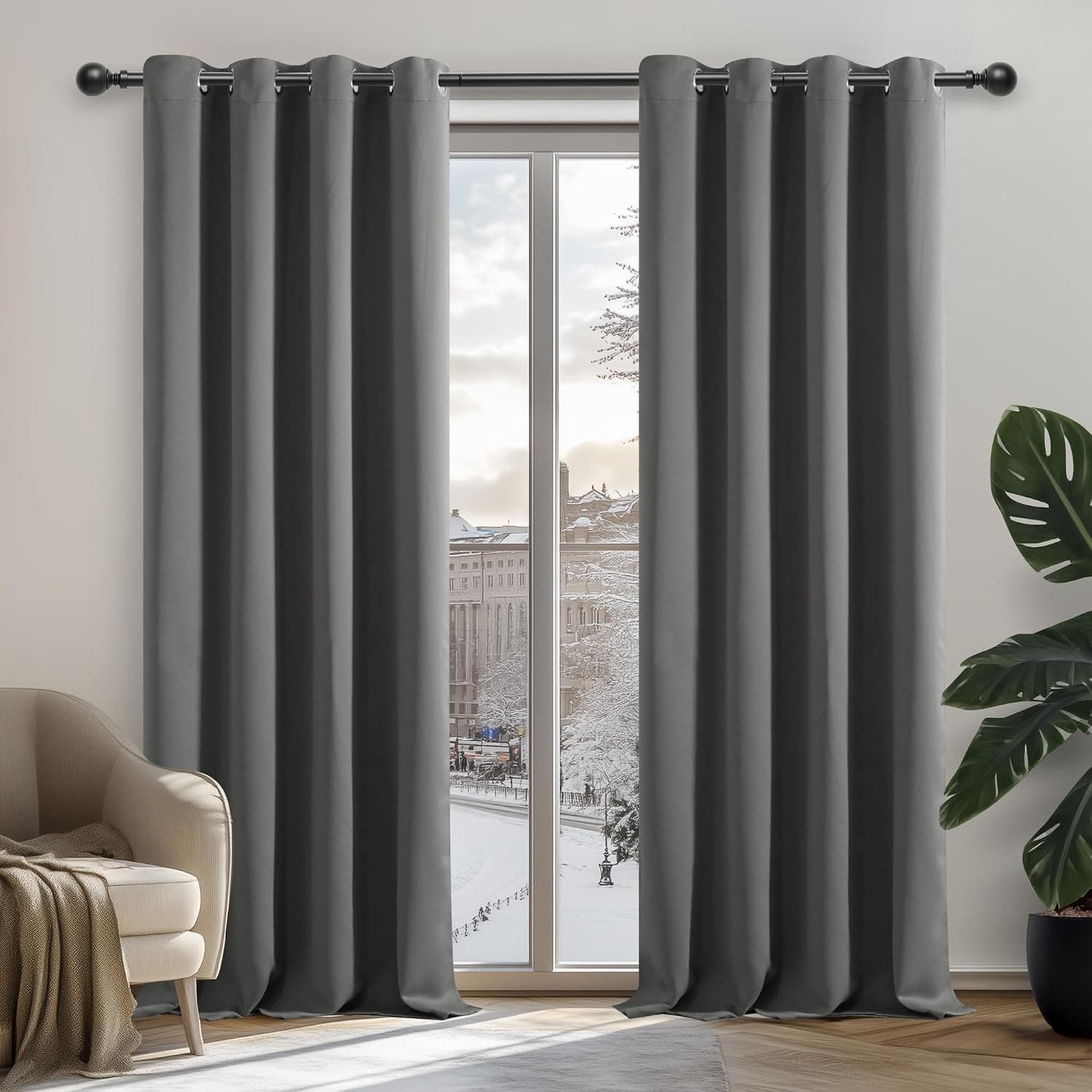 Deconovo Cortinas Opacas para Interiores, 2 Unidades, 160 cm de Alto, Cortinas térmicas aislantes con Ojales para salón Moderno, 132 x 160 cm (Ancho x Alto), Gris Claro