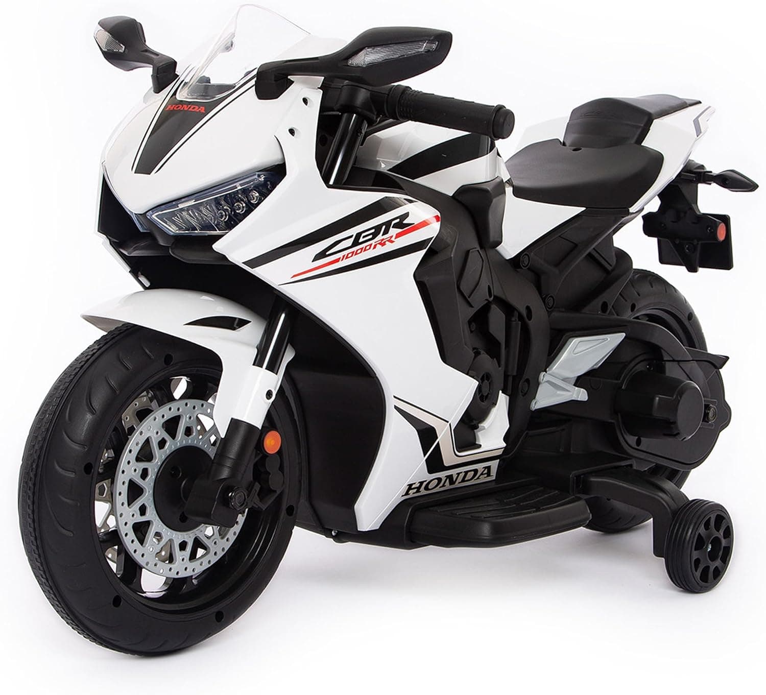 Moto Electrica Niños Honda CBR 12V | Minimoto Electrica de 3 a 5 Años con Luces, Sonidos, MP3/USB y Ruedas de Estabilidad | Batería 12V 3,5Ah, Motor 30W y Acelerador de Pedal | Blanca