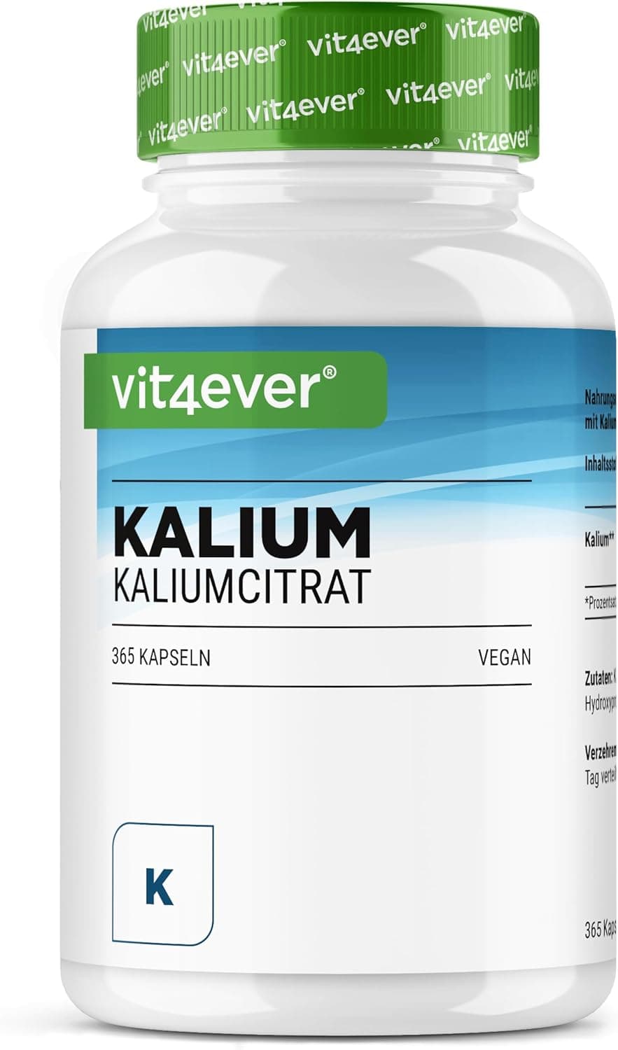 vit4ever Potasio - 365 Cápsulas - 800 mg de Potasio por Dosis Diaria