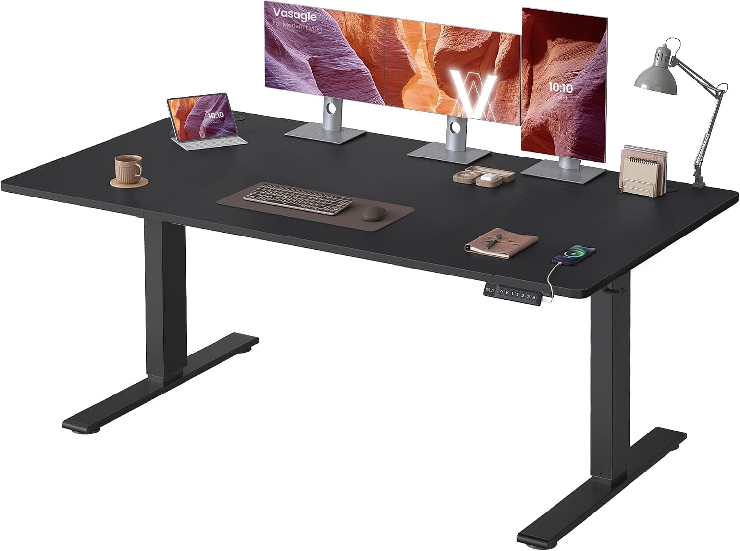 VASAGLE Escritorio Elevable Eléctrico con Motor Silencioso y Puerto USB-C