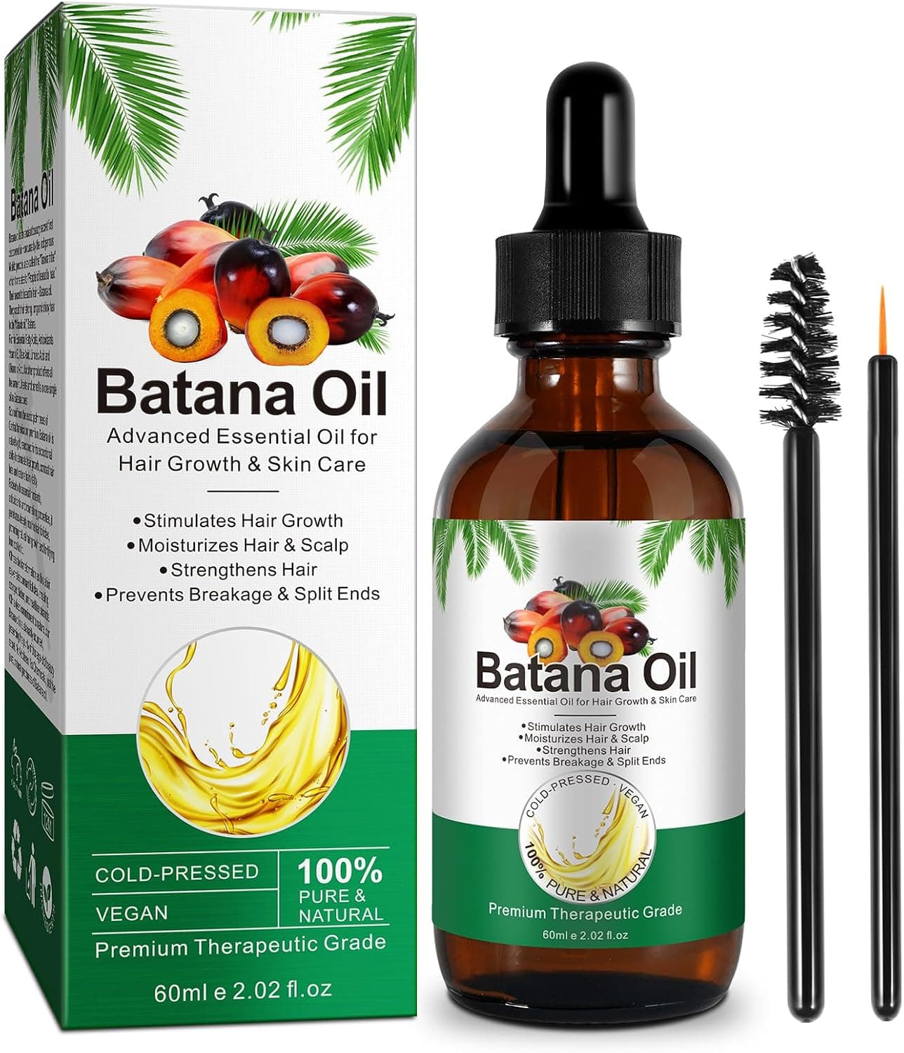 Aceite de Batana para el crecimiento del cabello, 60 ml, 100% puro y natural, fortalece el cabello, la piel y la crema hidratante facial, aromaterapia, adecuado para hombres y mujeres