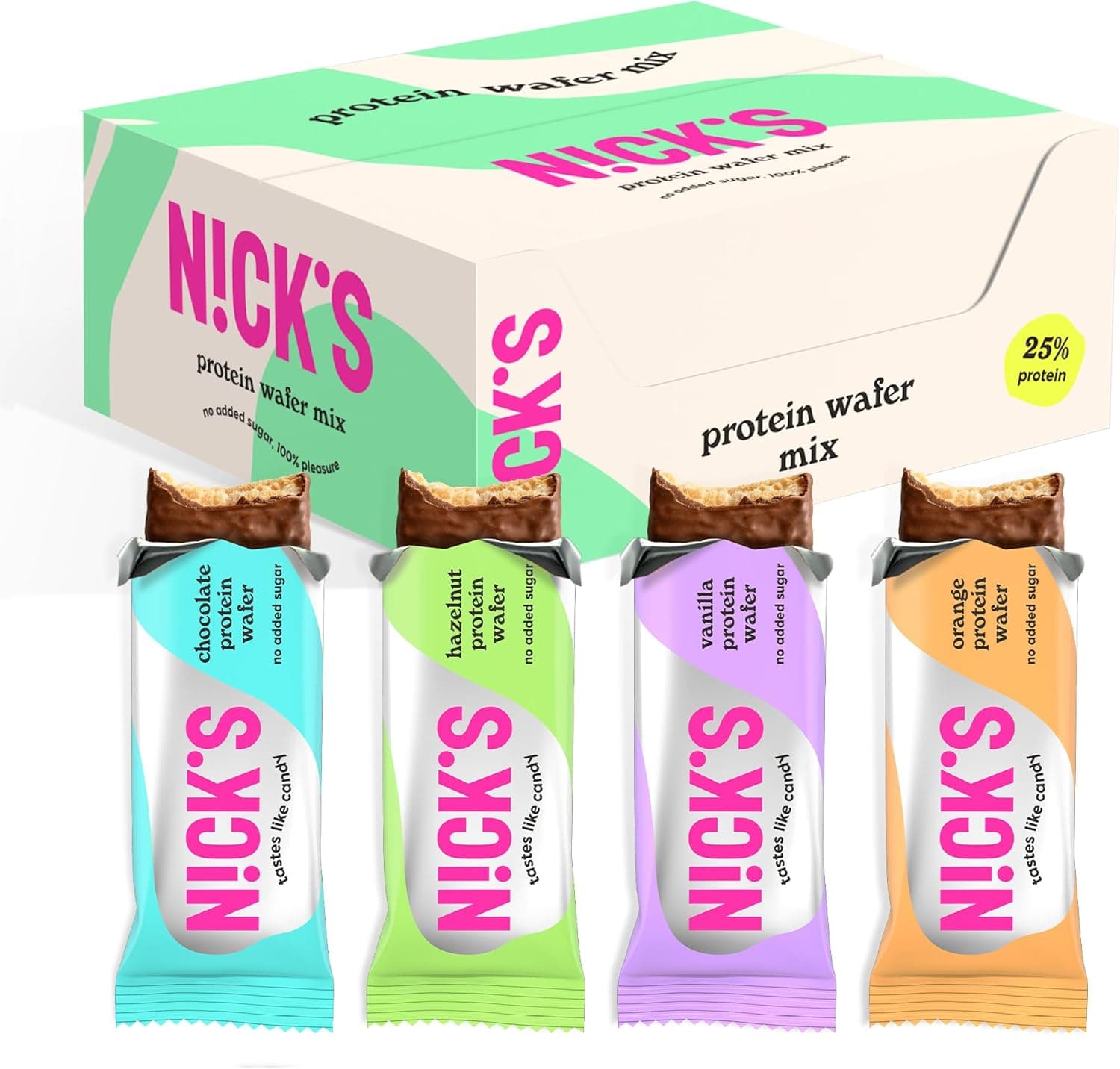 NICKS Mix de Barritas Protein wafer | 25% Proteína | 203 calorías | Proteicas Oblea Chocolate Sin Azúcar Añadido Low Carb Snack Bar Sin Gluten (9 x40g)