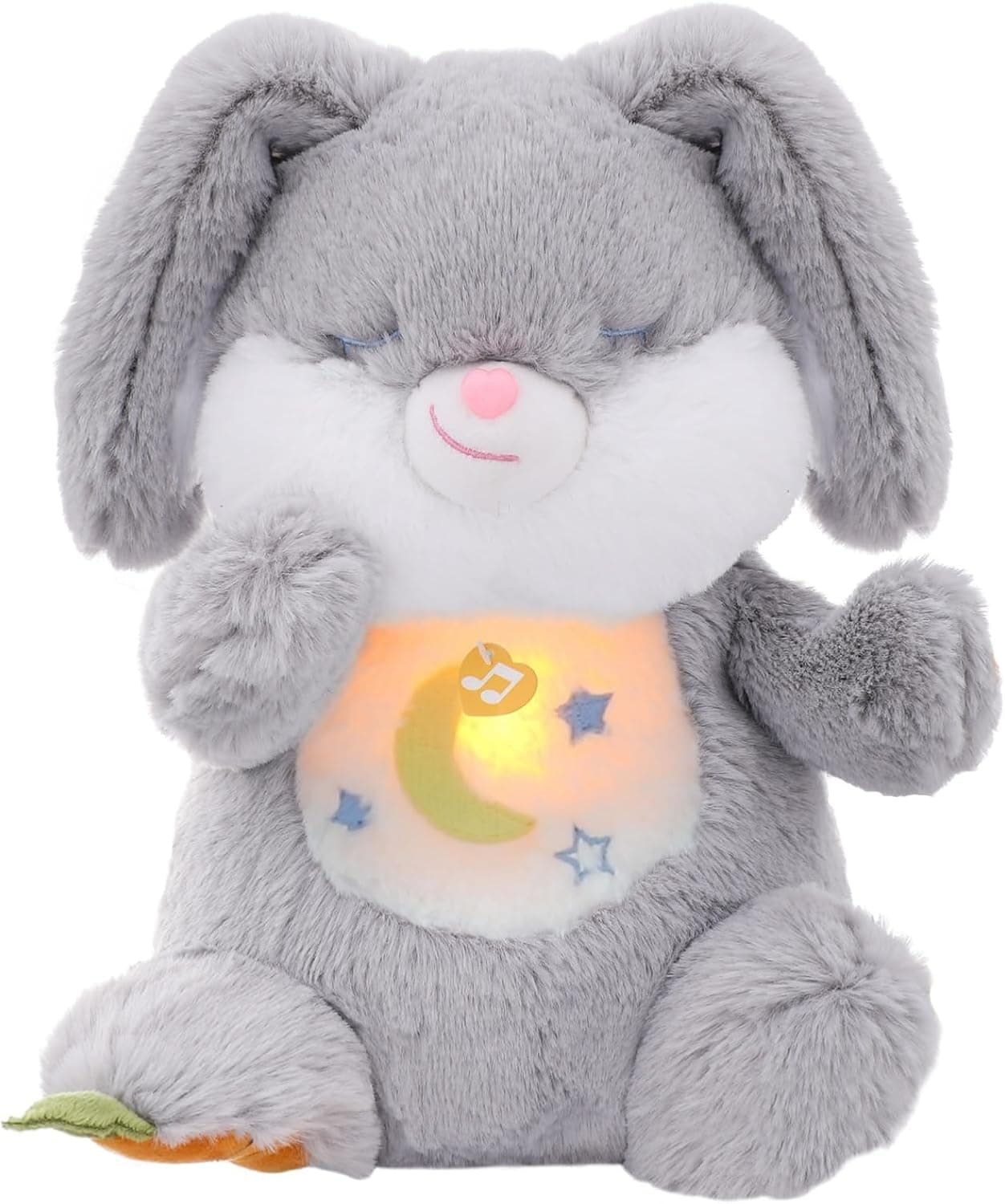 seOSTO Peluche Que Respira con Música y Movimientos Respiratorios, Stitch Que Respira para Bebe Dormir, Regalo Ideal para Bebés Recién Nacidos y Niños (Conejito Gris)