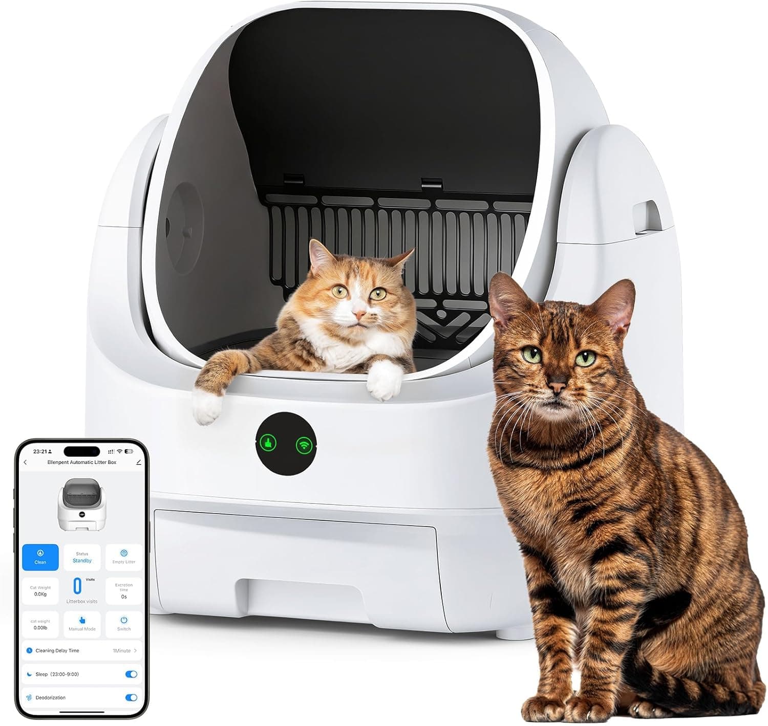 Arenero Gatos Autolimpiable Abierto, Ellenpent Caja de Arena Automática