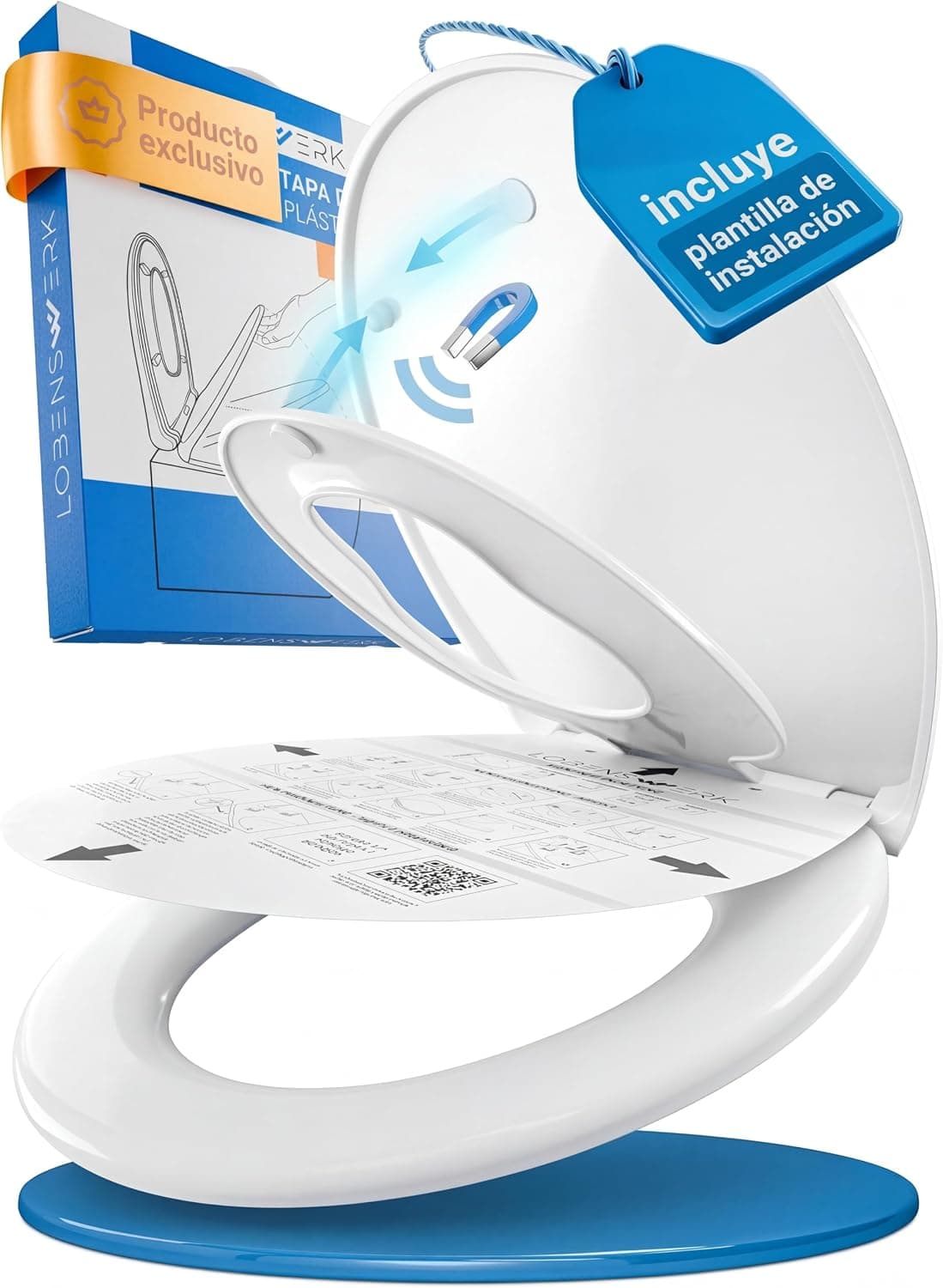 LOBENSWERK Asiento de Inodoro Familiar [Fácil instalación] ovalado, antibacteriano y resistente UV | tapa wc con reductor infantil integrado incl. plantilla de instalación