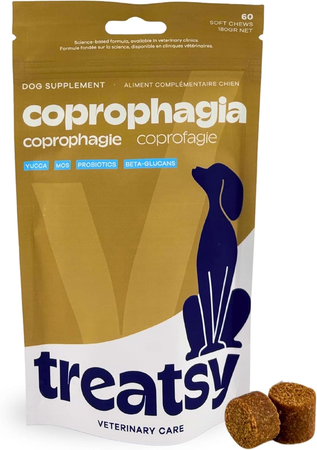 Coprofagia Perro – Pienso Complementario Veterinario Anticoprofagia – Yuca, Probiótico Enterococcus faecium, Mos y Beta-Glucanos – 60 Bocados