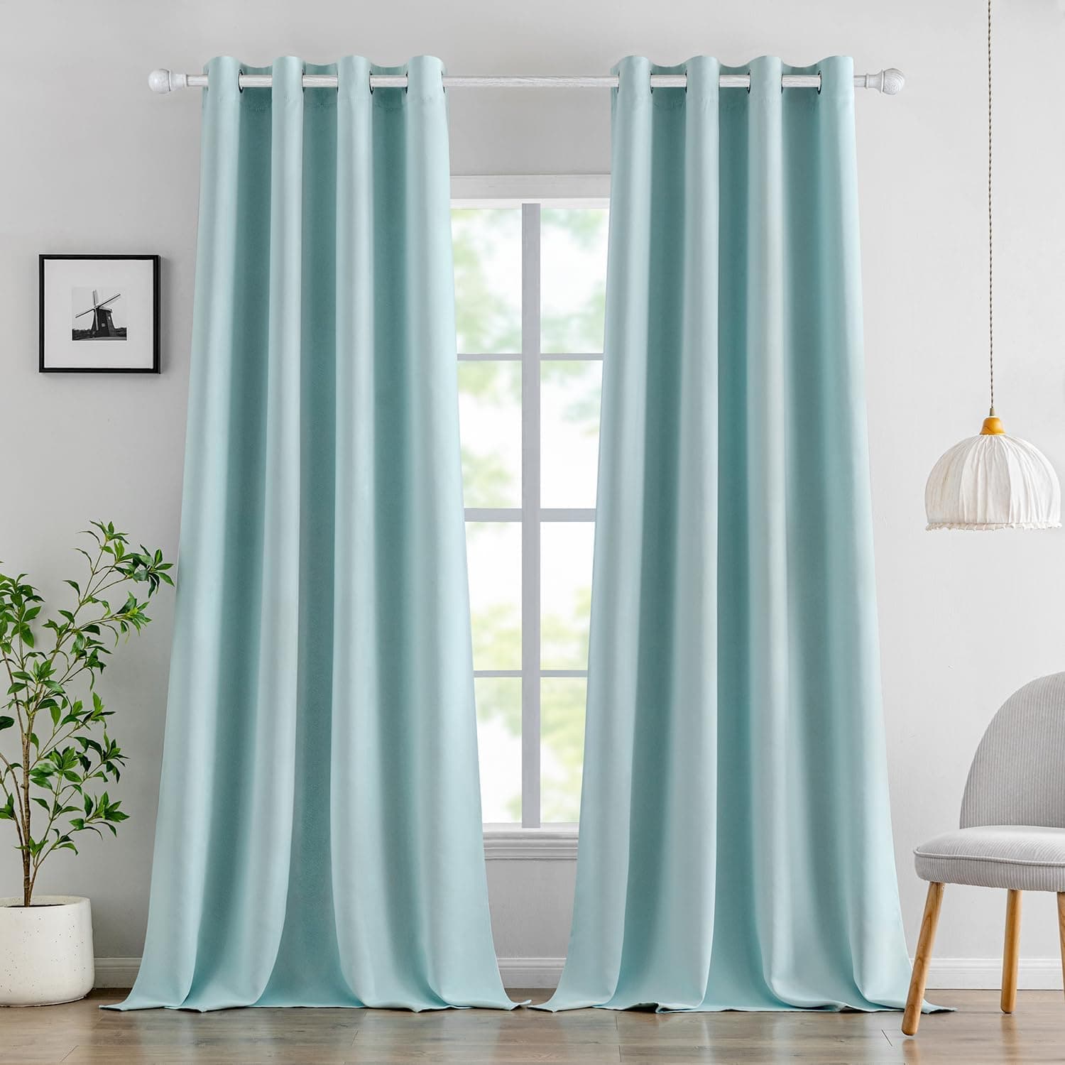 MIULEE Cortinas Opacas Termicas Ojales Salon Dormitorio 2Pz 140x260cm Azul