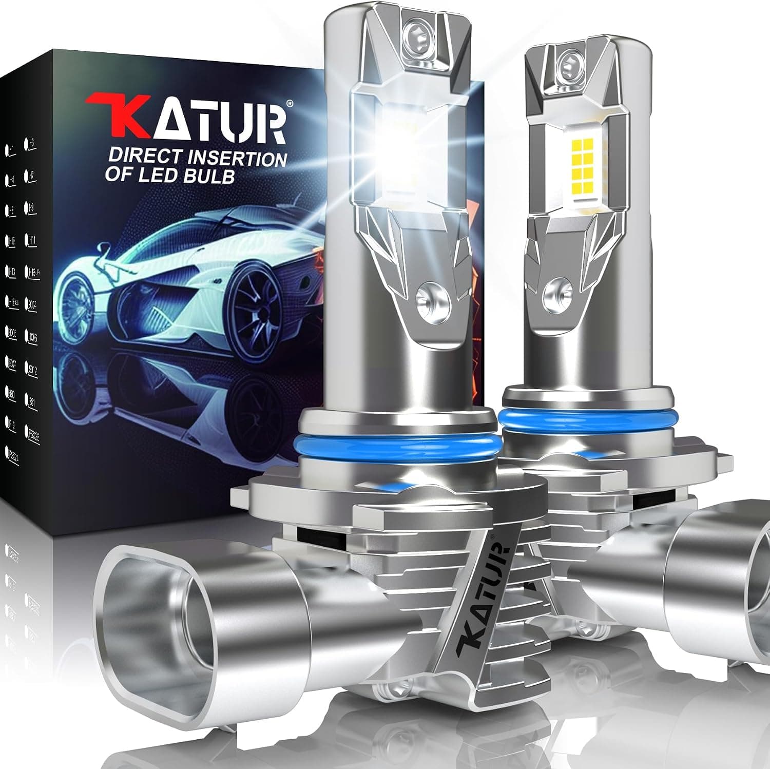 KATUR Bombilla HIR2 LED 16000LM 6000K Blanco, Bombilla LED HIR2 9012 Para Faros De Coche 500% Brillo Sin Ventilador Mini Tamaño Plug And Play Kit De Conversión Halógeno Reemplazo, Paquete De 2
