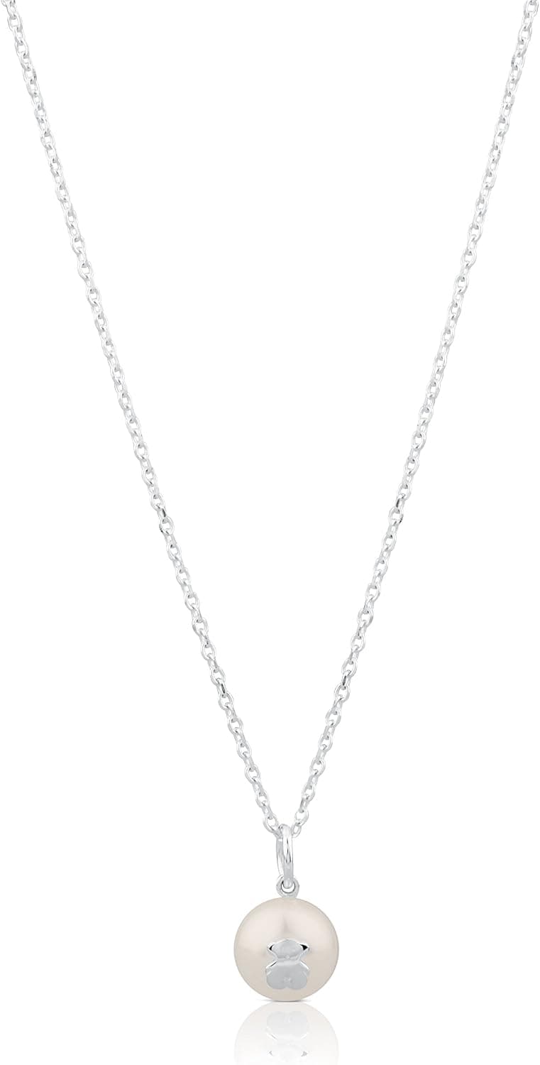 TOUS Collar Sweet Dolls de plata de primera ley con perla de 1 cm, Largo cadena 45 cm