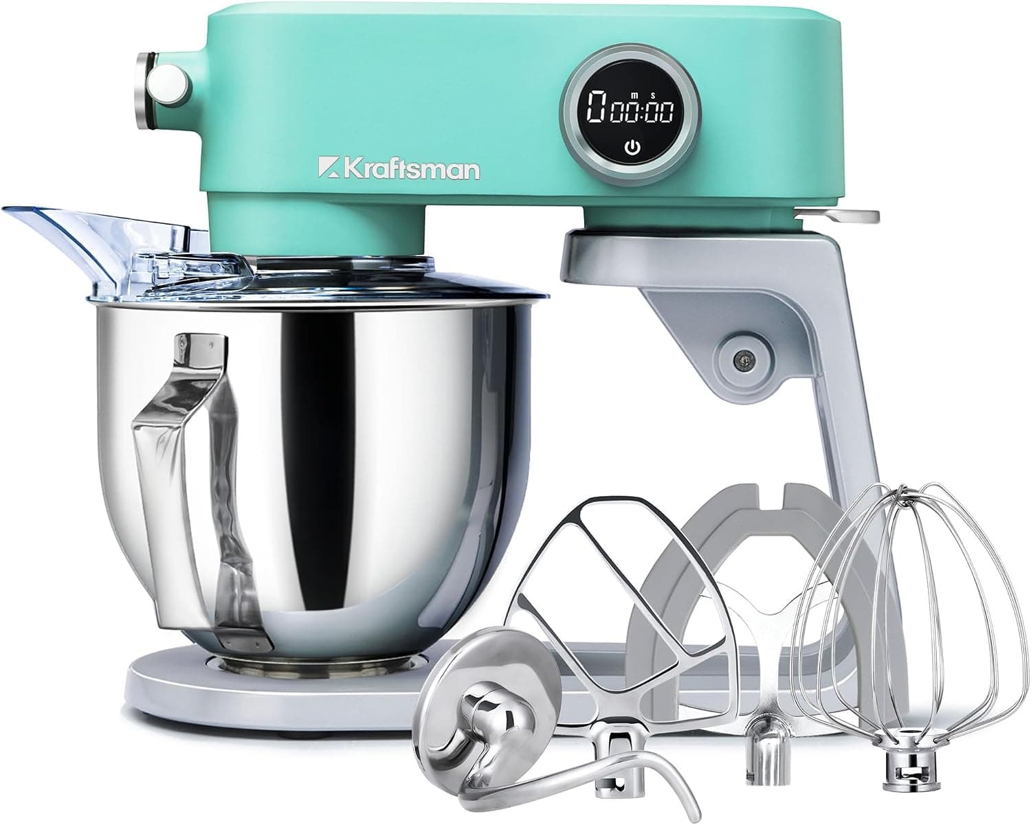 Robot de cocina, amasadora para masa de pan, carcasa de metal, 8 niveles con temporizador, cuenco de 5 L, 4 cabezales de acero inoxidable (Azul)
