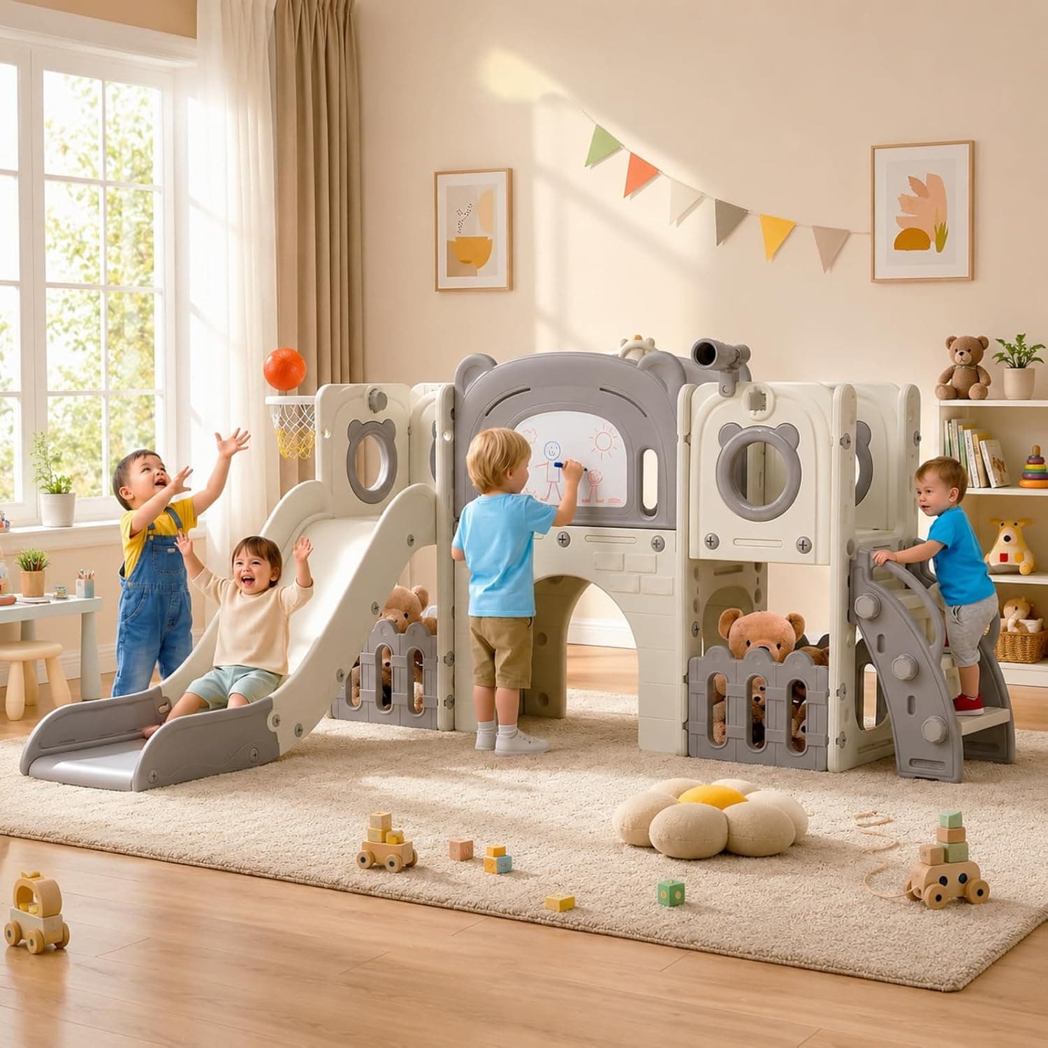 MAMIZO 10 en 1 Tobogán Infantil, Tobogán para Niños,Gris Blanco