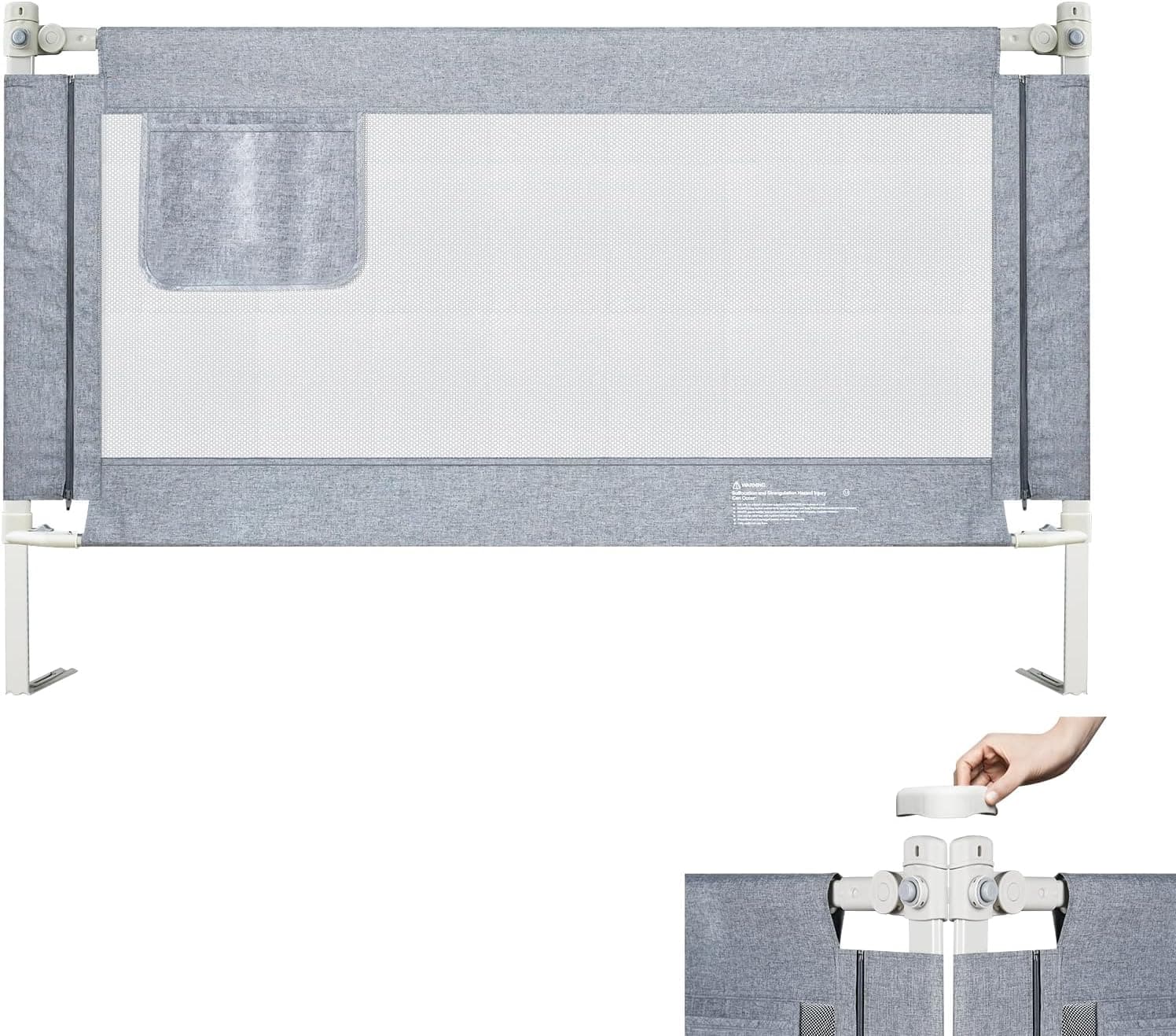 UISEBRT Barrera de Cama portátil 150 cm Barandilla de Seguridad para niños, Levantar verticalmente, Guardia de Seguridad para Niños con Malla aireada, Gris