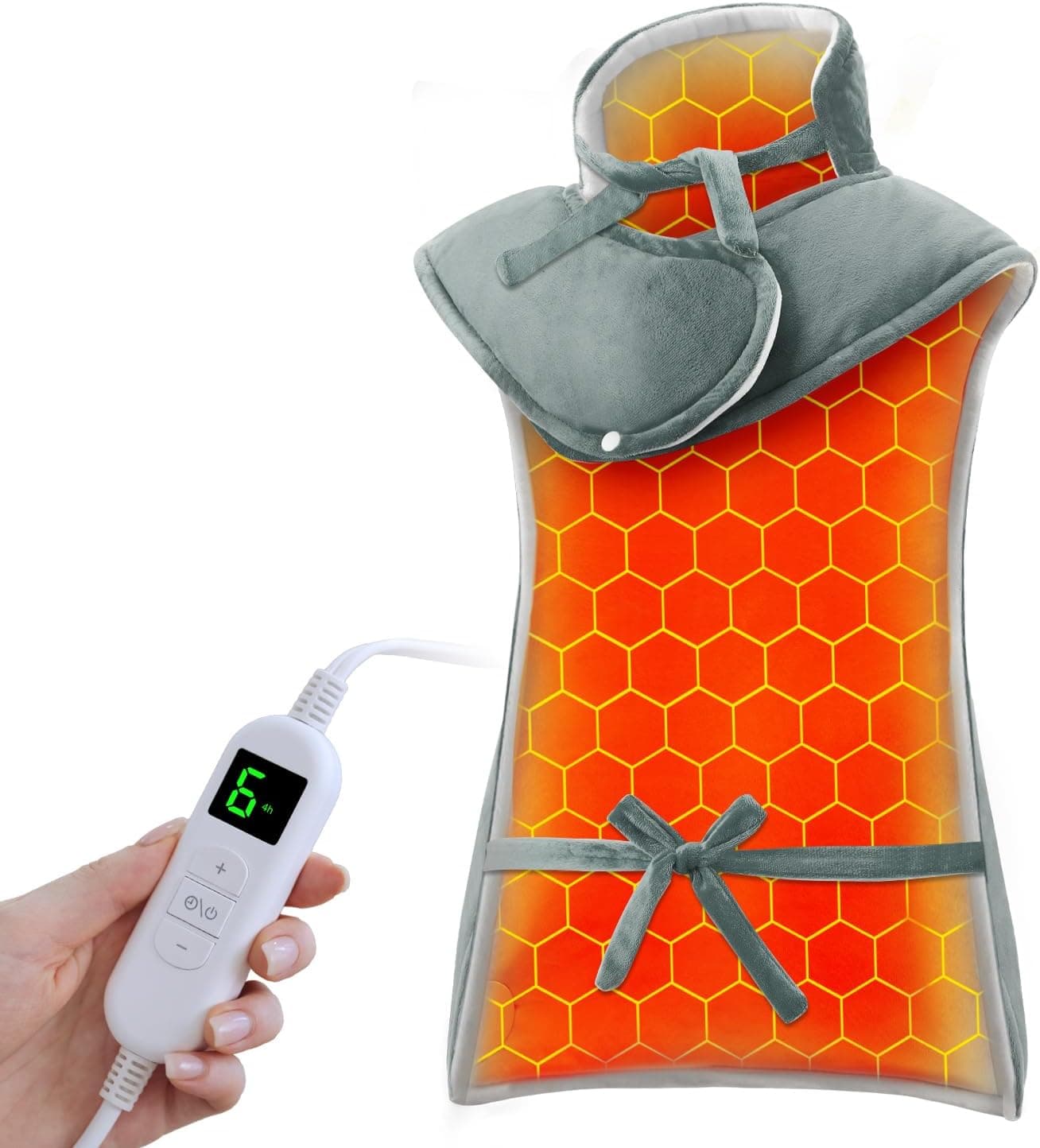 Almohadilla Térmica para Espalda y Cuello 60×108cm, 6 Niveles de Calor, Apagado Automático,Calentamiento Rápido, Protección contra sobrecalentamiento, Oficina y Hogar, Lavable a Máquina