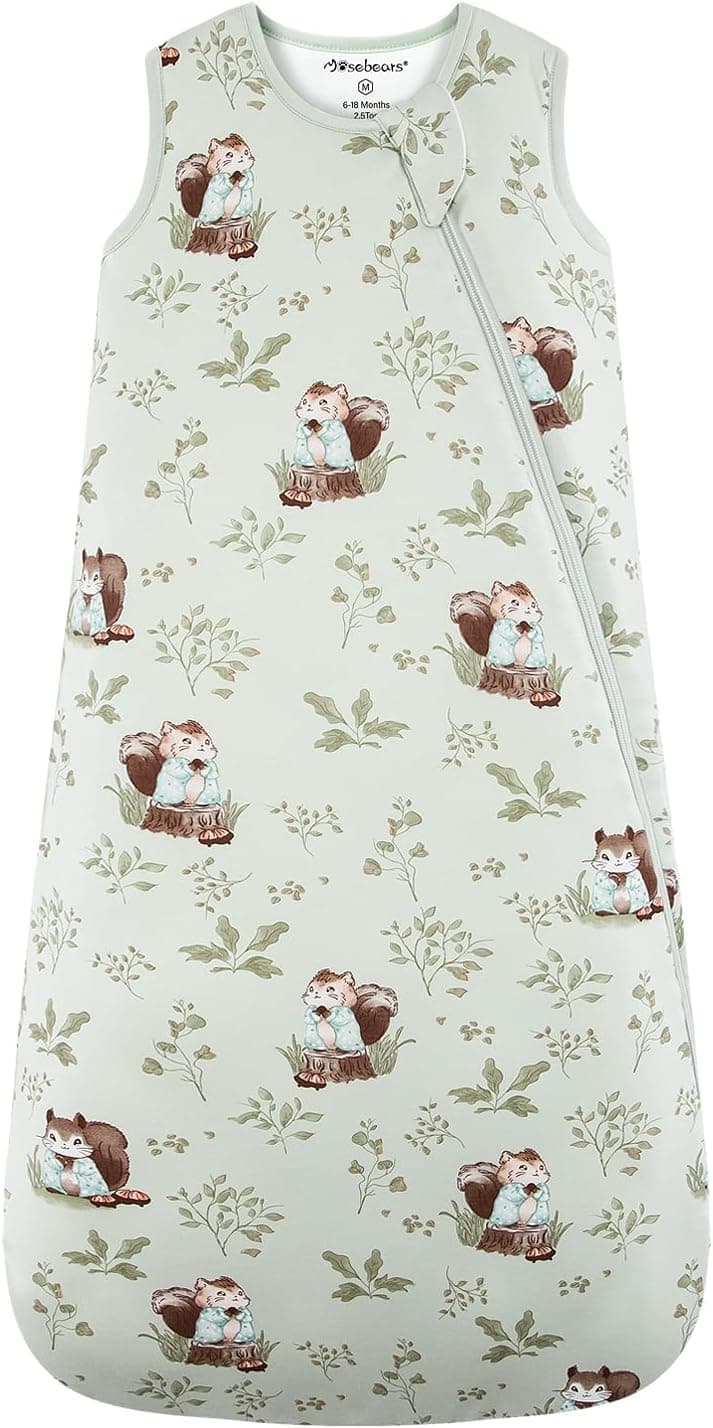 Mosebears Saco de Dormir para Bebé de Invierno Fibra de Bambú 2.5 Tog,Super suave y cálido.(Green Animal, 0-6 Meses)