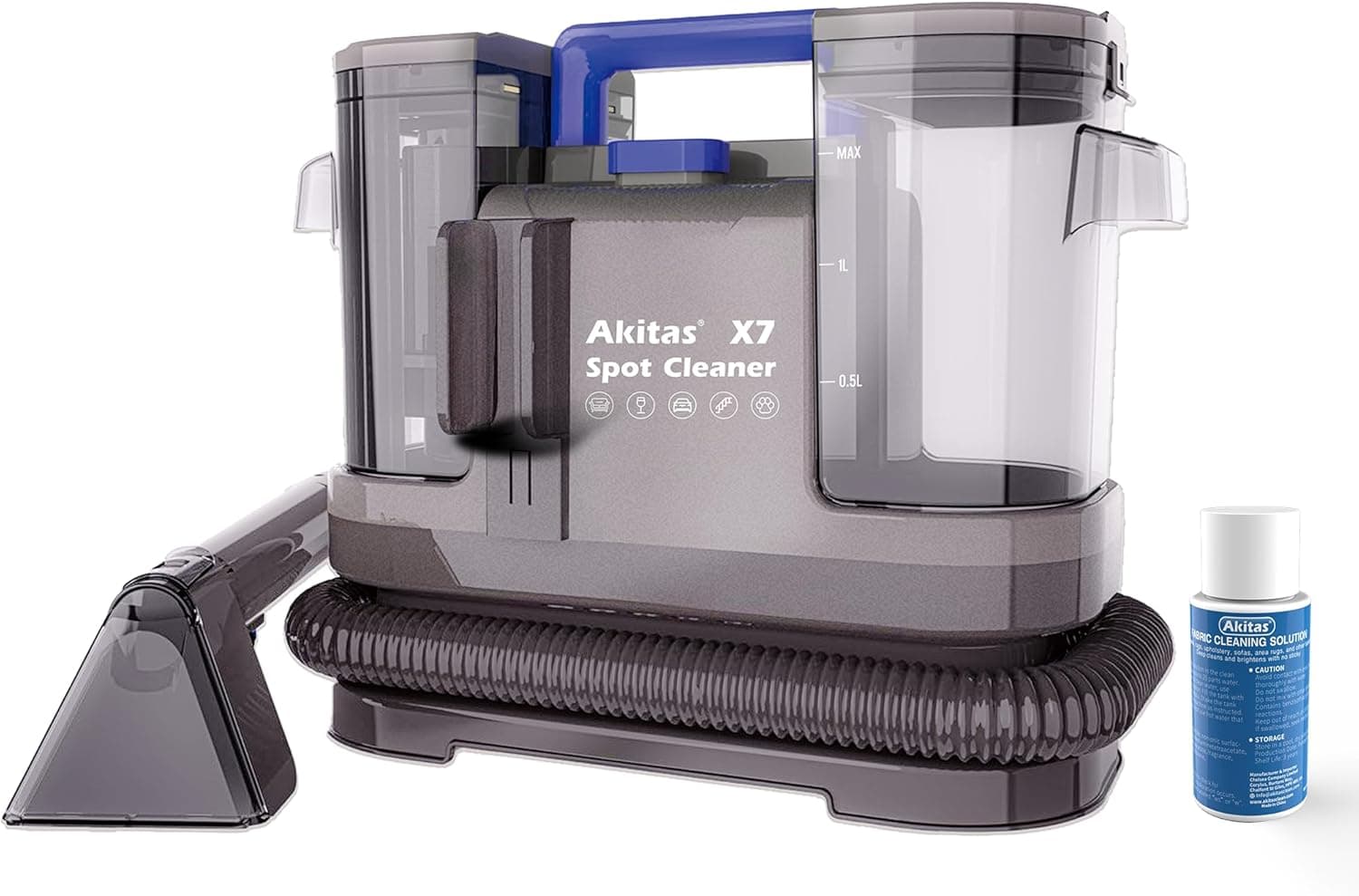 Akitas X7 600W Aspiradora de Agua Tapicería con Función de Autolimpieza Limpiador de Tapicerías Portátil 14kPa Pelos de Mascotas Sofás Colchones Alfombras Coches Depósito Doble