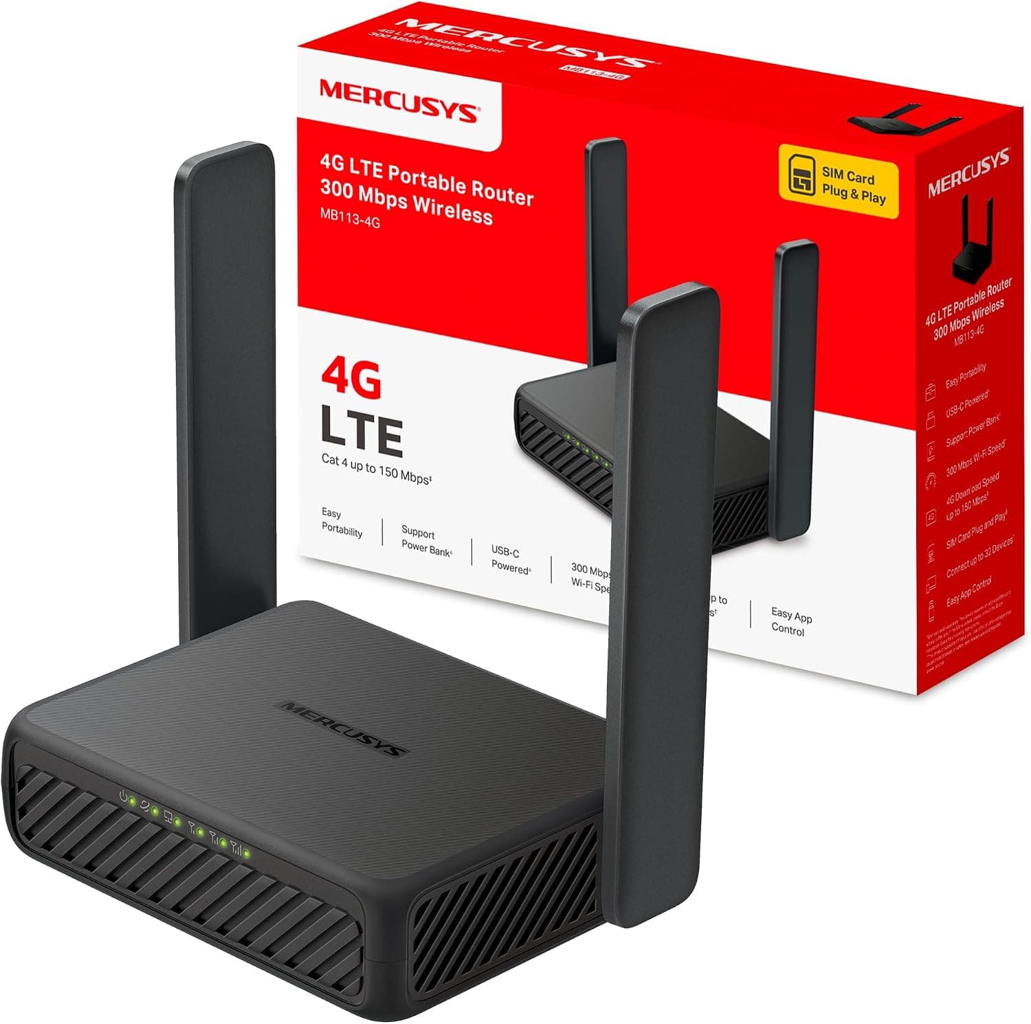 Mercusys MB113-4G - Router 4G sim, N300, WiFi 4, USB‑C Powerbank y VPN