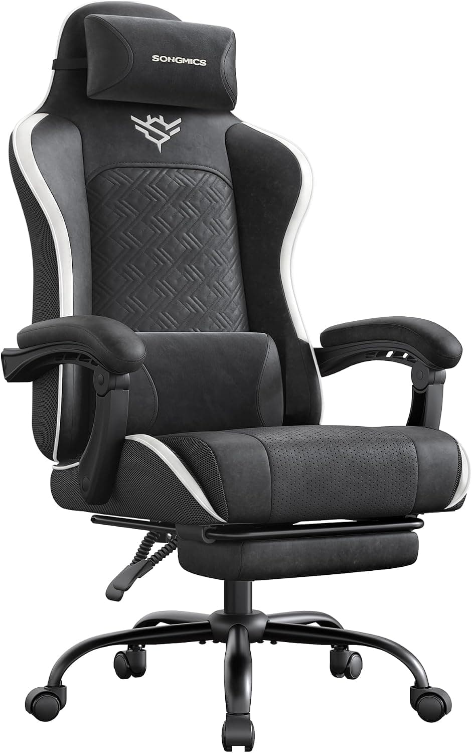 SONGMICS Silla Gaming Ergonómica, con Reposapiés y Soporte Lumbar
