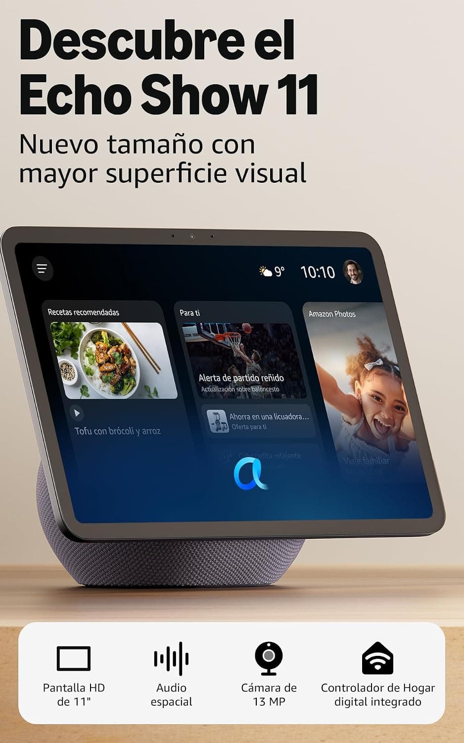 Amazon Echo Show 11 (última generación): pantalla Full HD de 11", con colores brillantes, más espacio de interfaz y audio espacial (gris grafito), con Acceso Anticipado a Alexa+