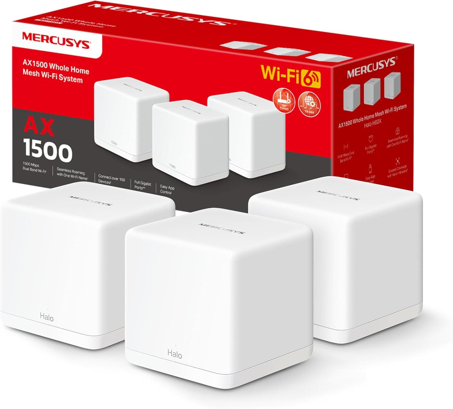 Mercusys Halo H1500X (3-Pack)-Sistema WiFi 6 Mesh, AX1500 Doble Banda