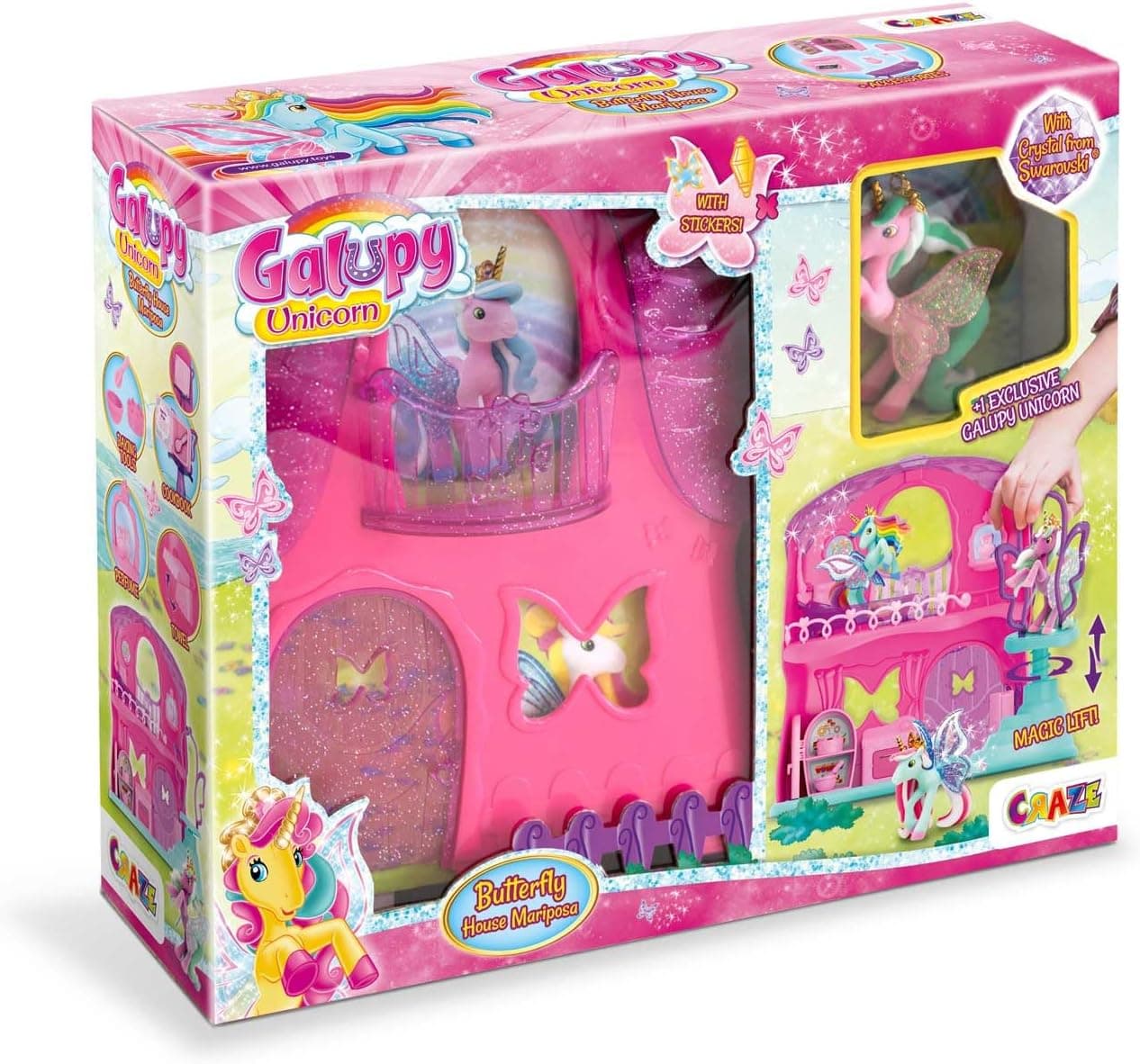 Galupy Unicorn - Casa Mariposa, Juguete para Niñas con Figura