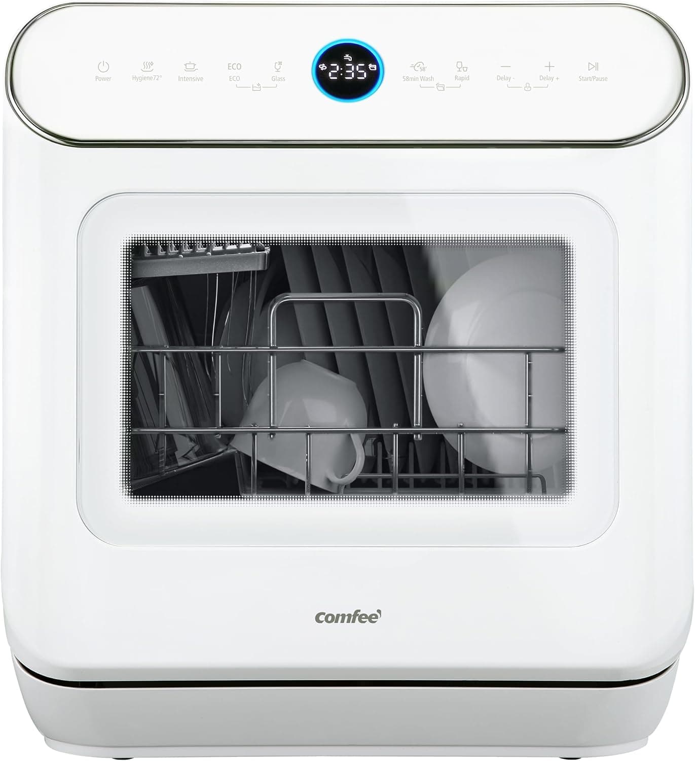 COMFEE' CDWMT305WD Mini Lavavajillas de Sobremesa, 3 Cubiertos, 7 Programas