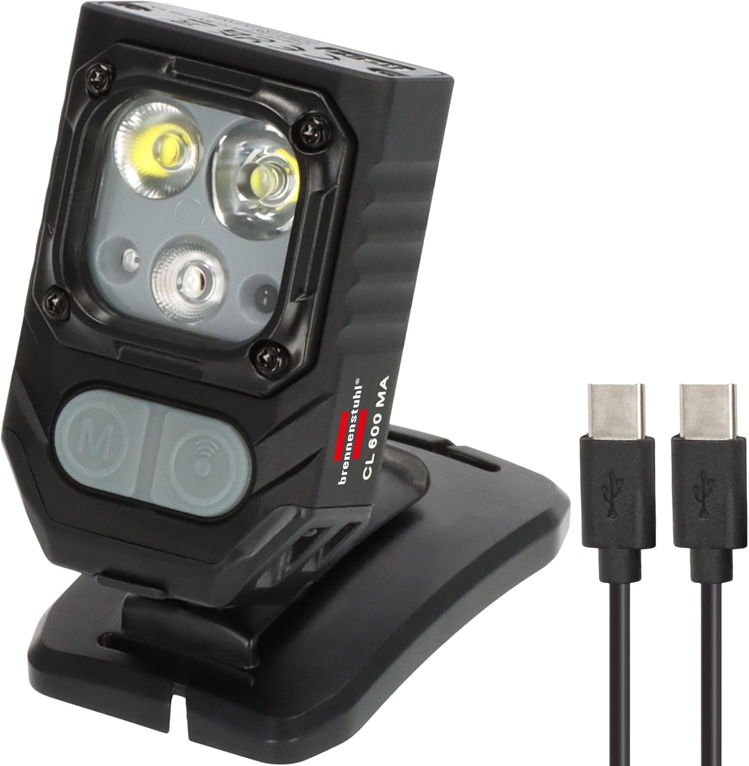 Brennenstuhl Lámpara de trabajo LED recargable CL 600 MA (600 lm, IP54, 6 modos de iluminación, Linterna LED con base magnética y articulación giratoria de 360°, duración máxima de la luz 39h, USB C)