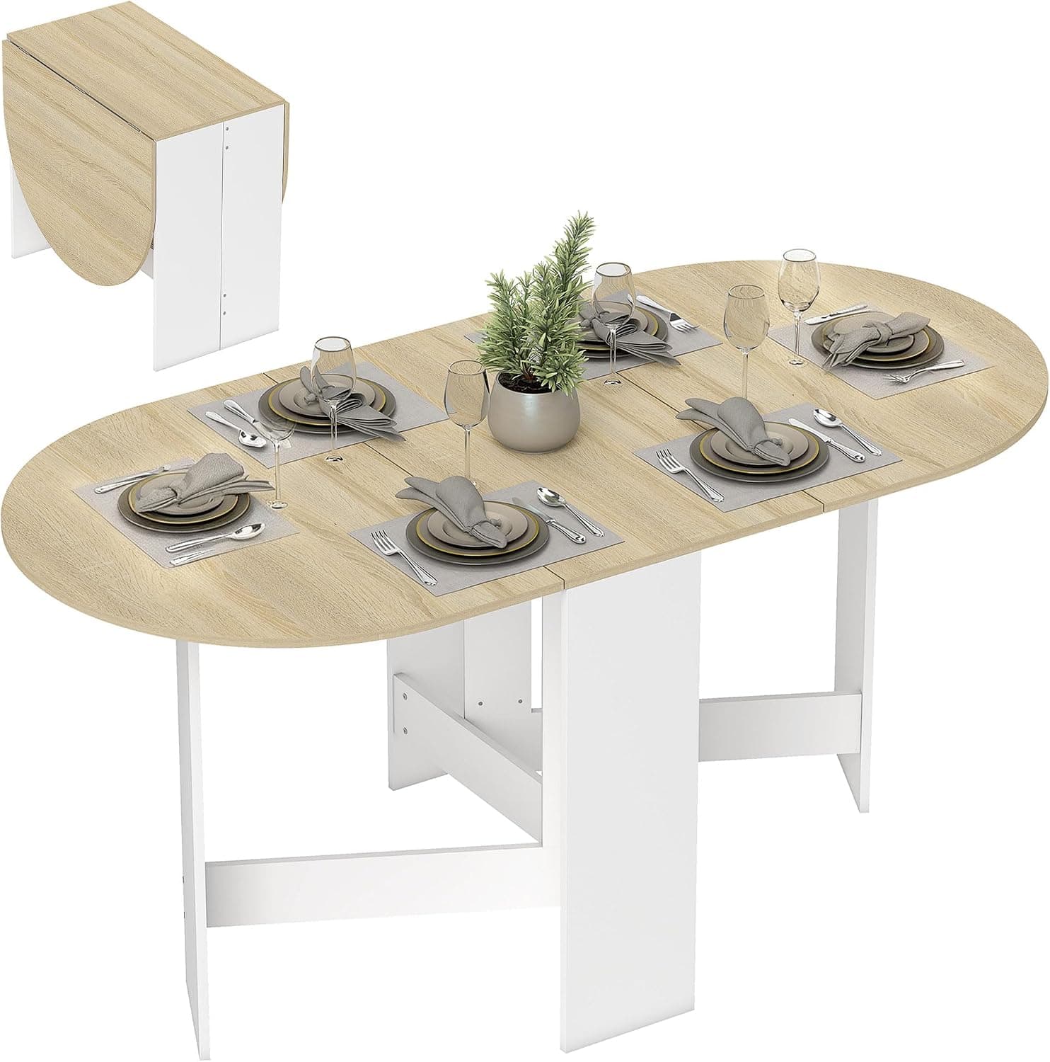 HOMCOM Mesa Plegable de Comedor con Alas Abatibles 163x80x75 cm Natural