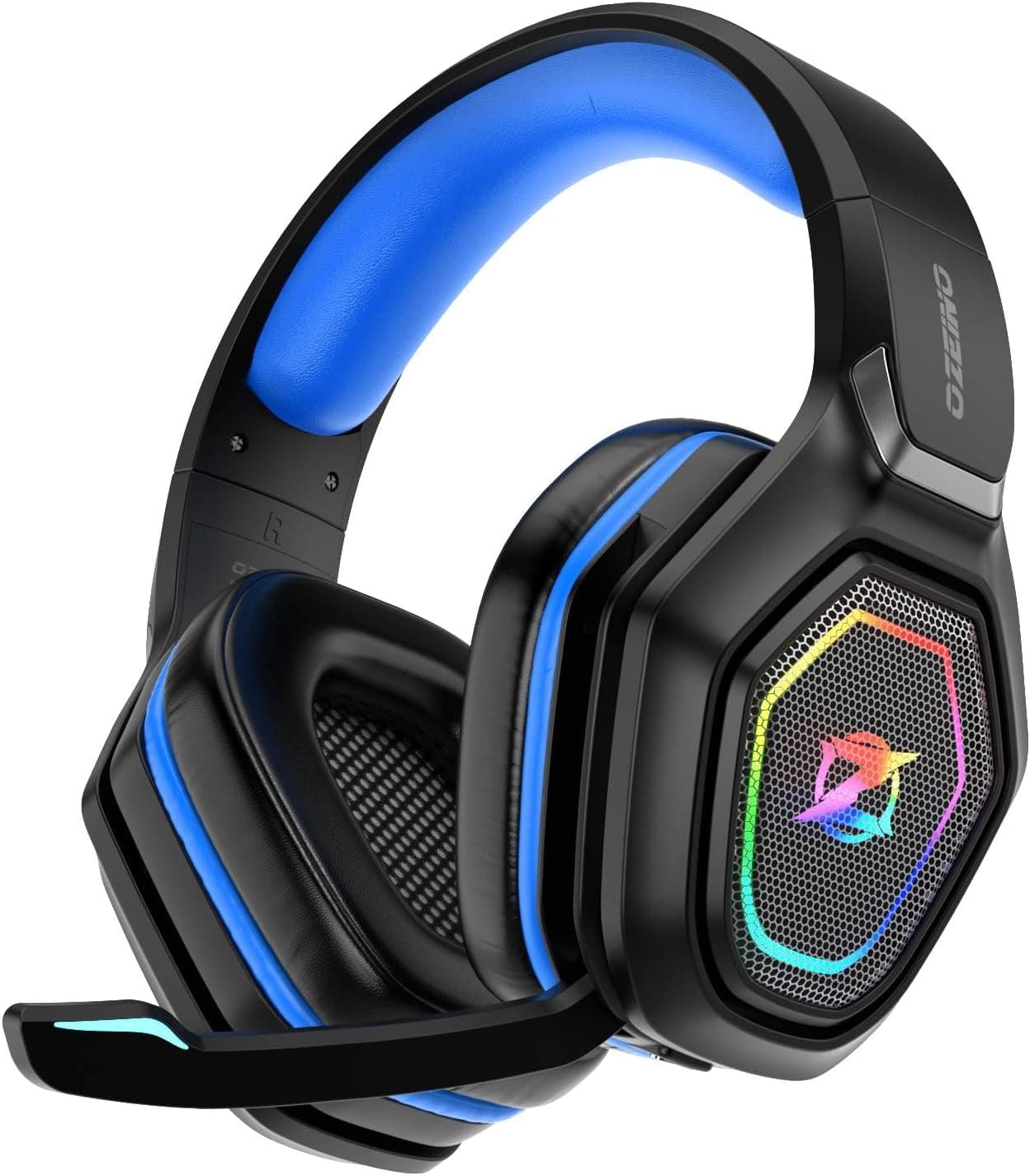 Ozeino Cascos Gaming Inalámbricos para PC/Ps5/Ps4, Auriculares Gaming Inalámbricos de 2,4GHz Wireless+Bluetooth, Baja Latencia Calidad de Sonido sin Pérdidas, Duración 30Hr+