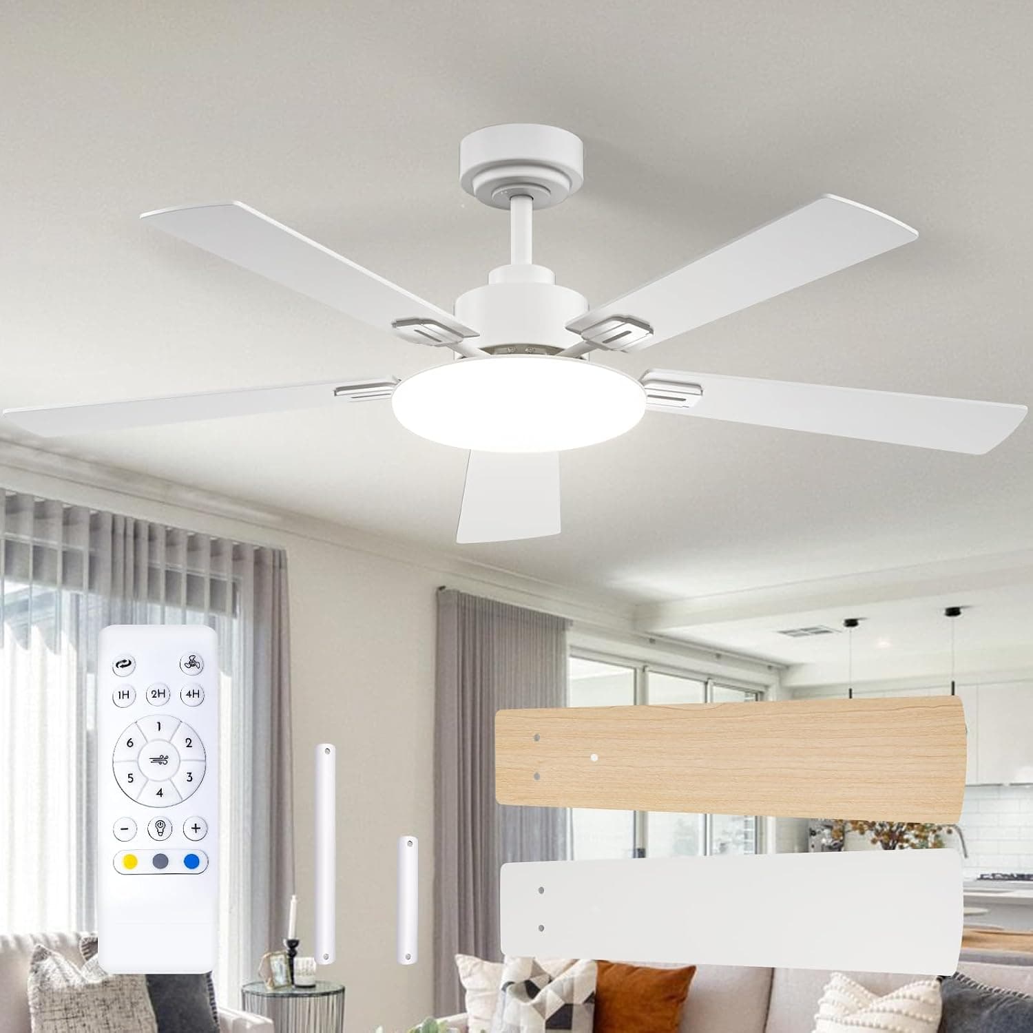Passky Ventilador de Techo con Luz LED Mando Silencioso