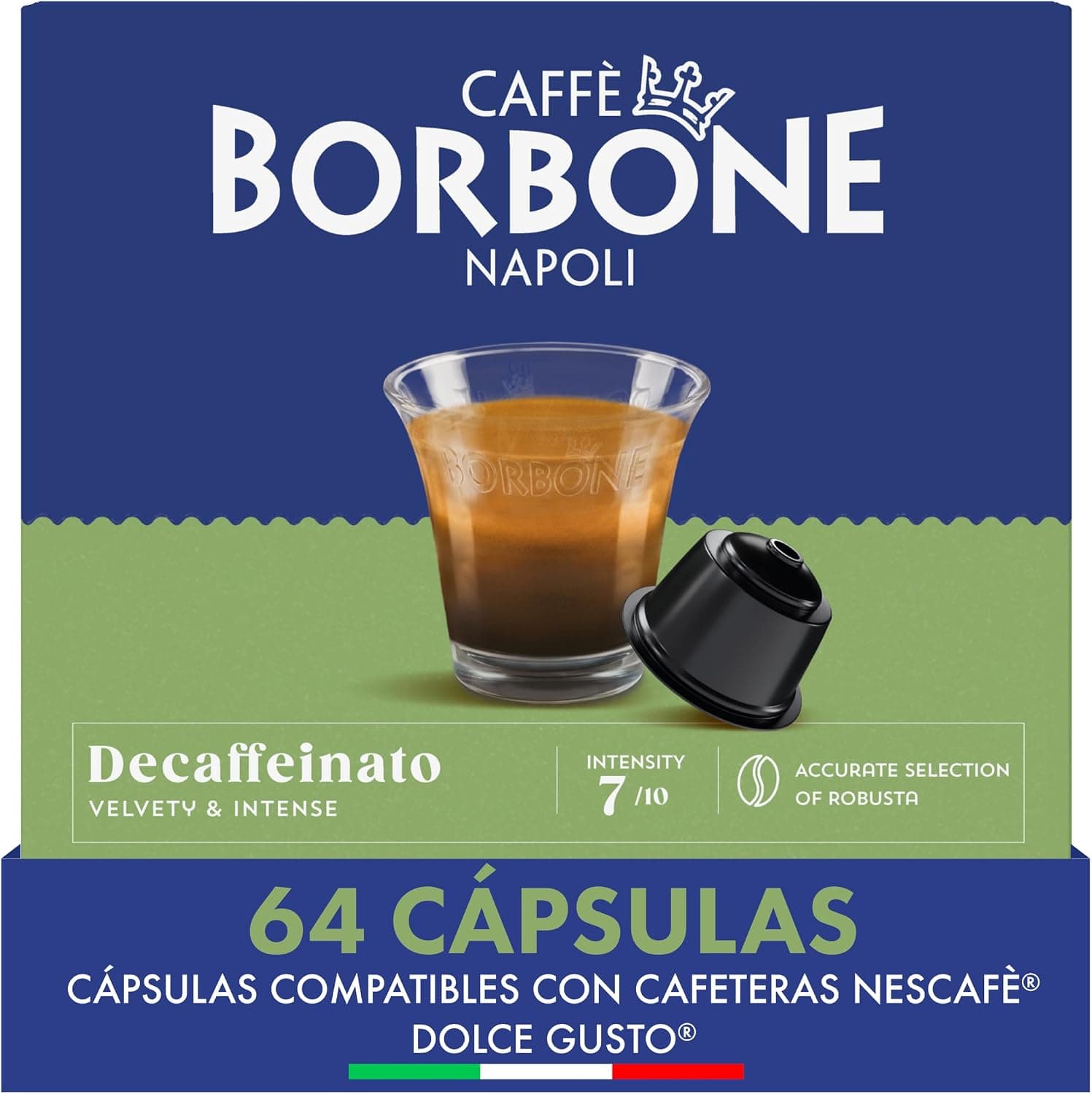 Caffè Borbone Decaffeinato - 64 Cápsulas de Café - Aterciopelado e intenso - Compatibles con las Máquinas de Café de la marca Nescafè®* Dolce Gusto®*