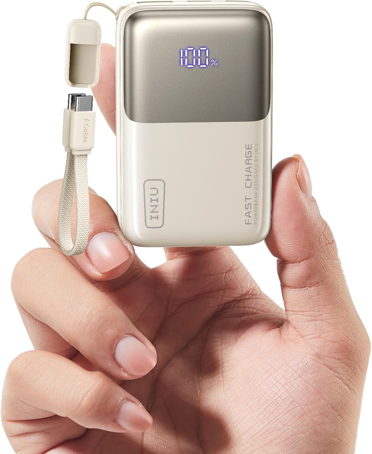 INIU Power Bank, Ultra Mini 45W Carga Rápida 10000mAh Bateria Externa con Cable USB C Desmontable, Apto para Avión & Esenciales de Viaje, Bateria Portatil para iPhone 17 16, Xiaomi, Blanco Claro